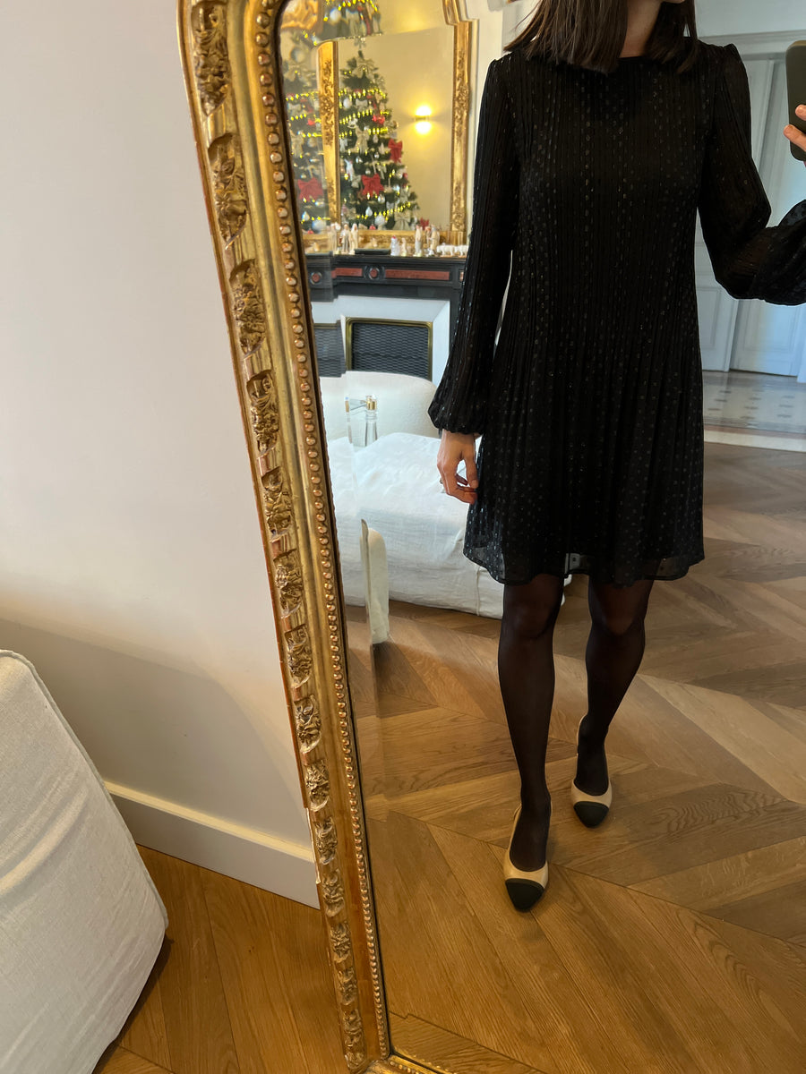 Robe Maje Noire Taille 34 Femme - Mini Robe Courte Manches Courtes - Occasion Très Bon état
