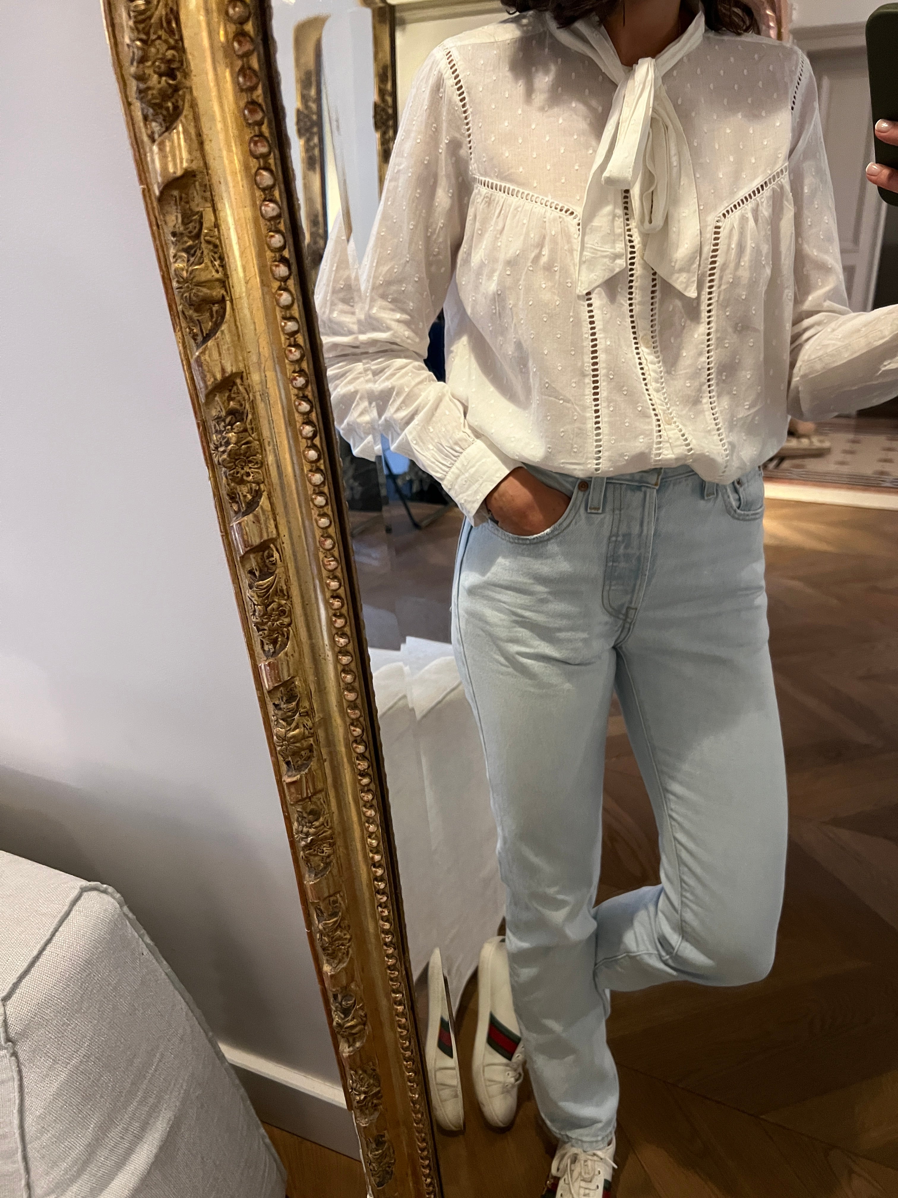 Blouse Sézane blanche avec noeud