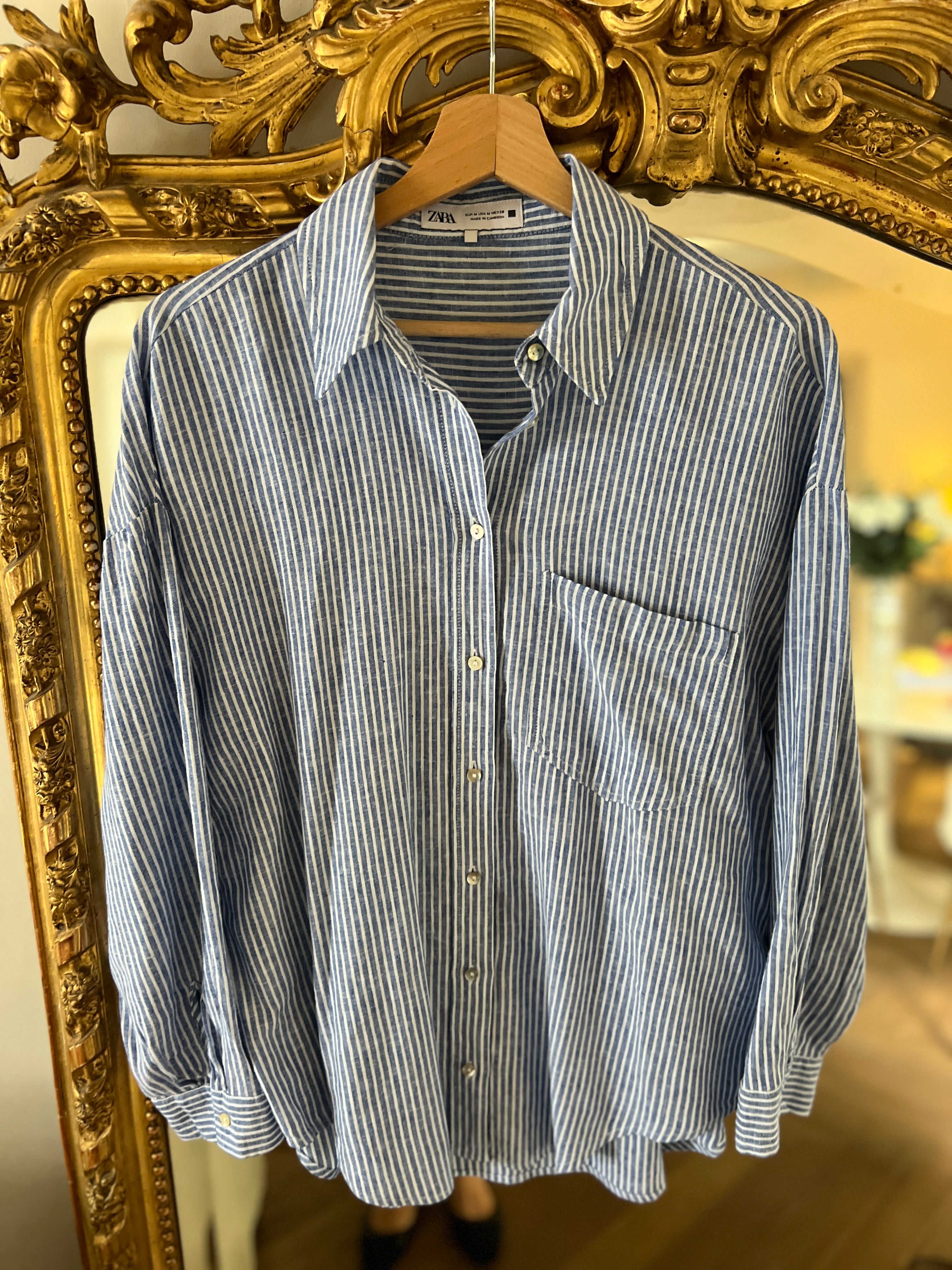 Chemise Zara bleu à rayures avec poche