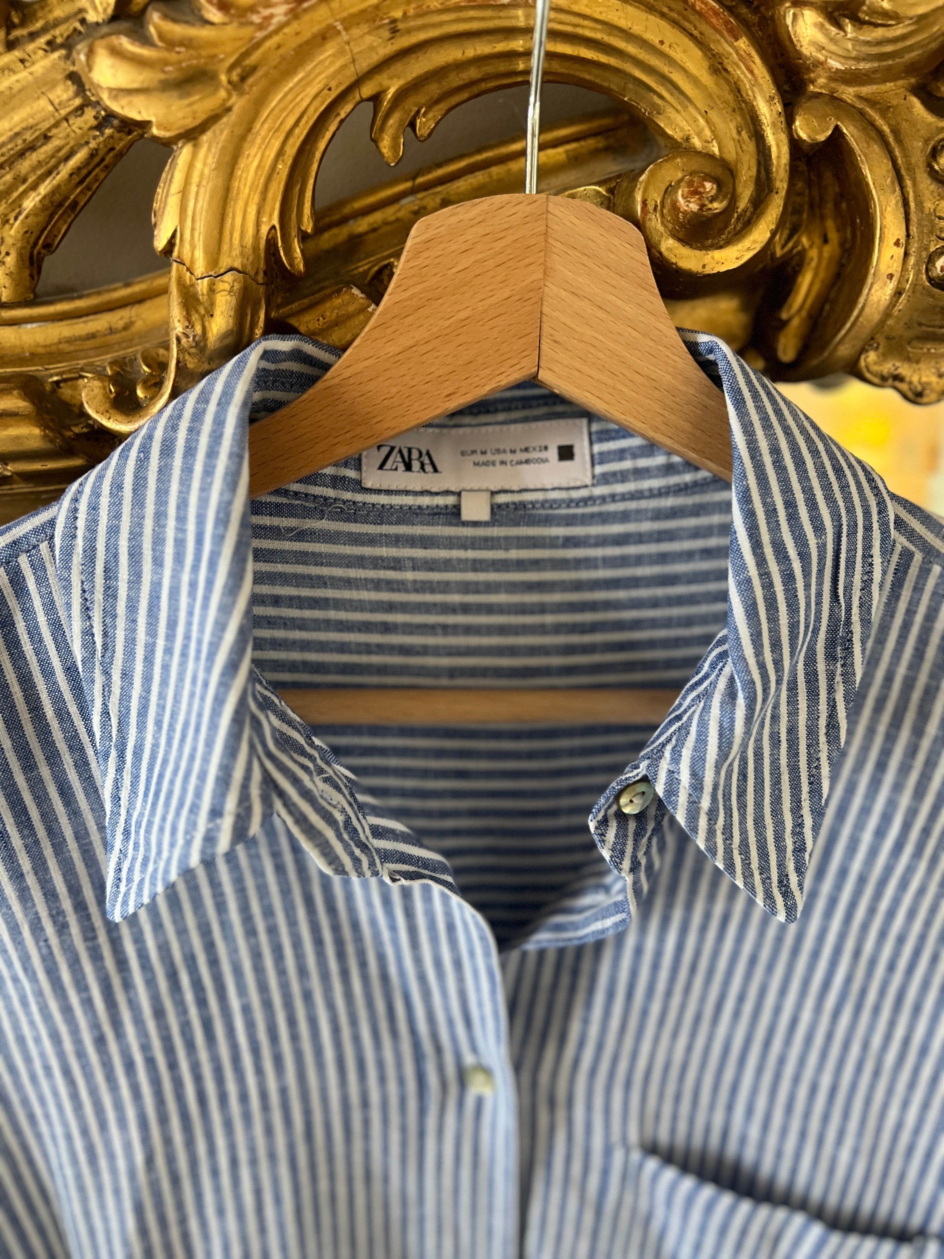 Chemise Zara bleu à rayures avec poche