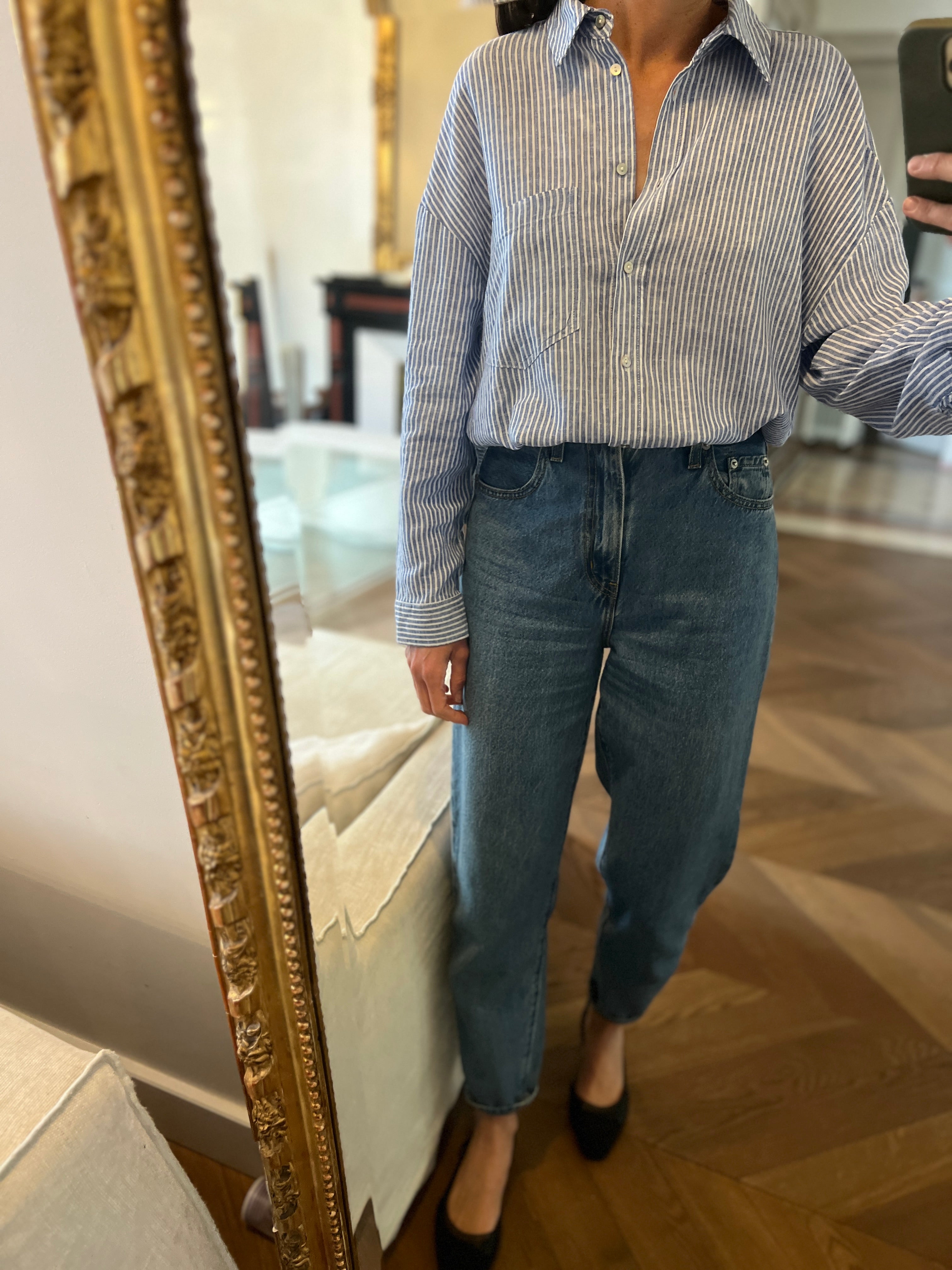 Chemise Zara bleu à rayures avec poche