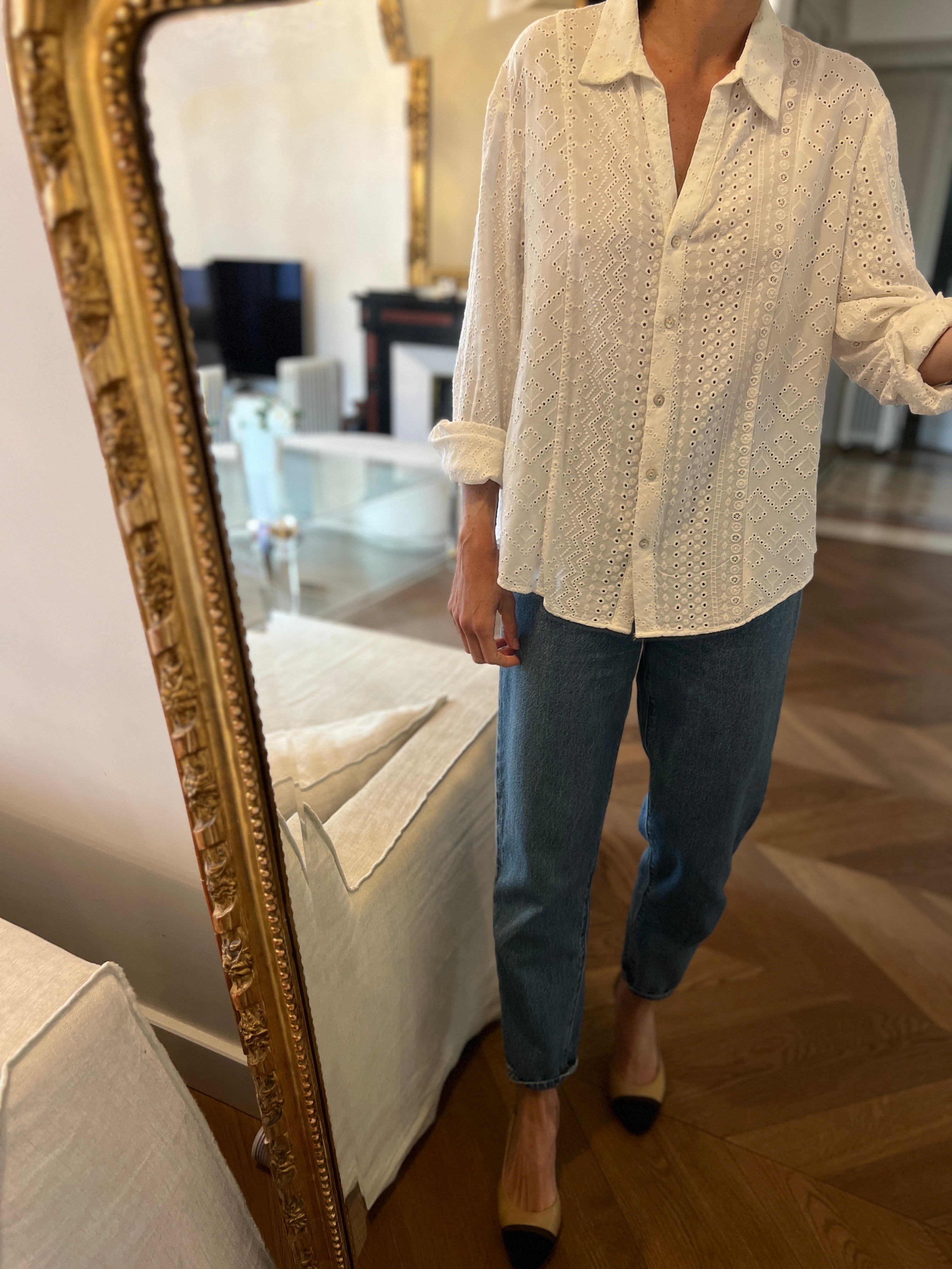 Chemise Zara blanche broderie anglaise