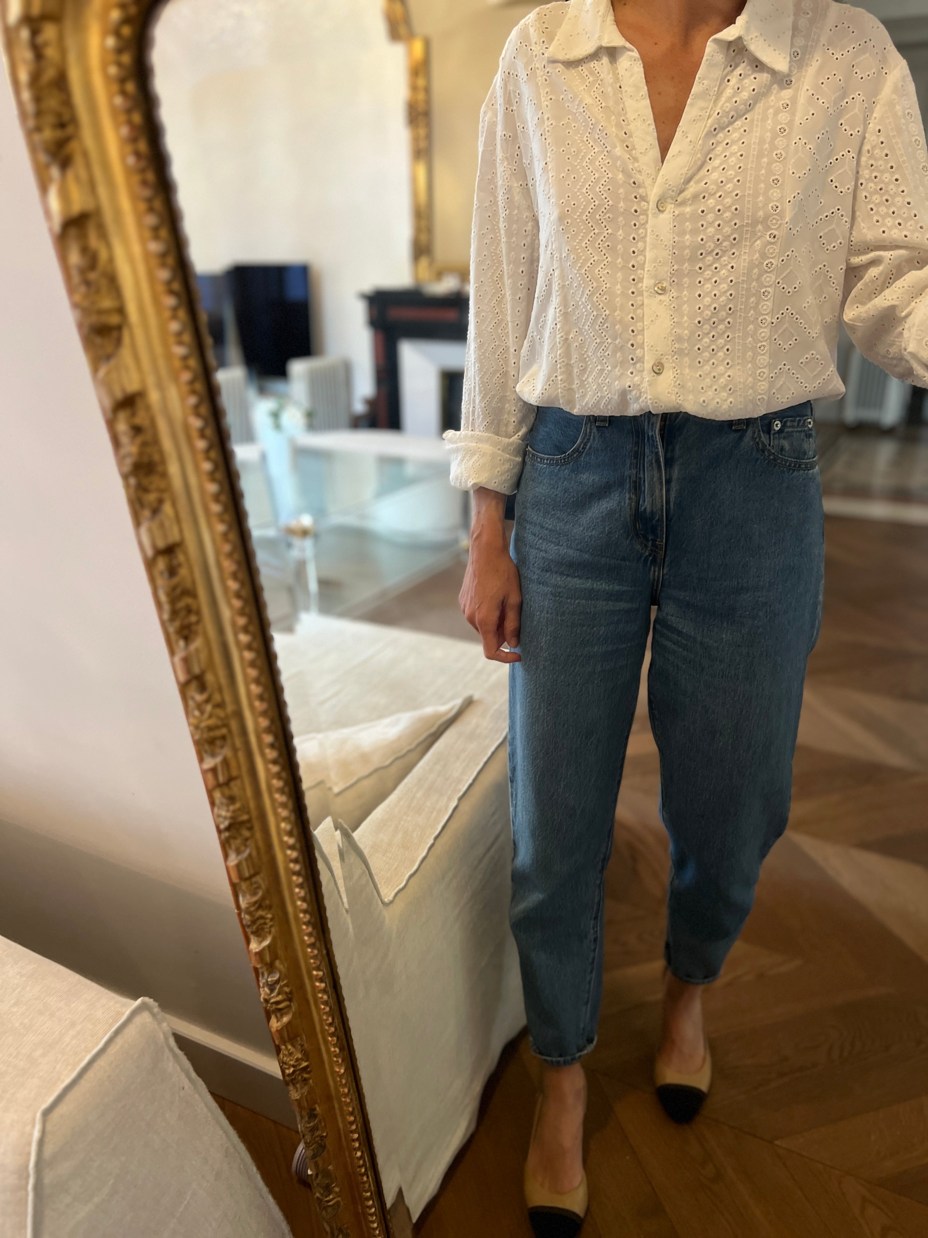 Chemise Zara blanche broderie anglaise