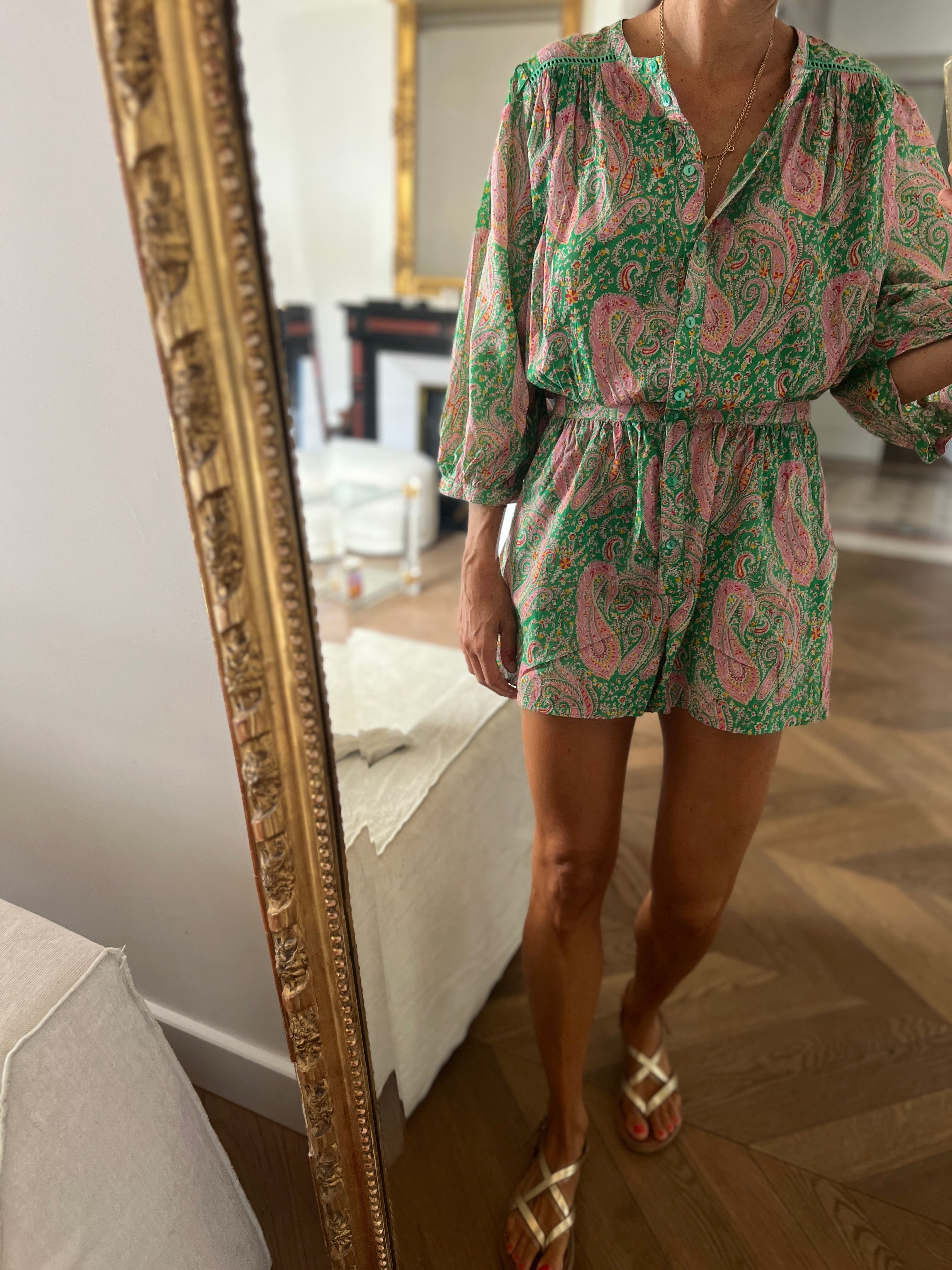 Combishort Ba&sh colorée verte et rose