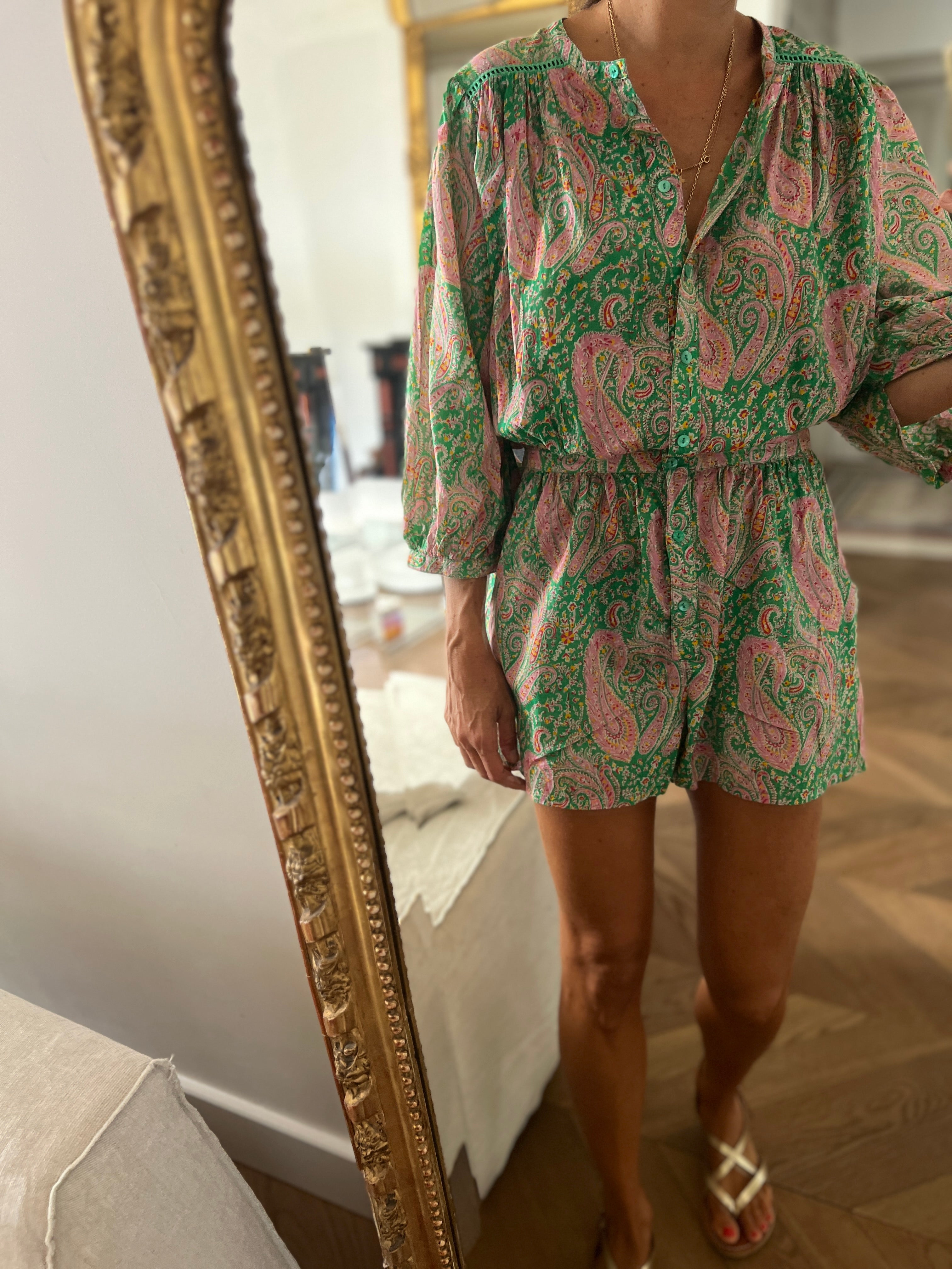 Combishort Ba&sh colorée verte et rose