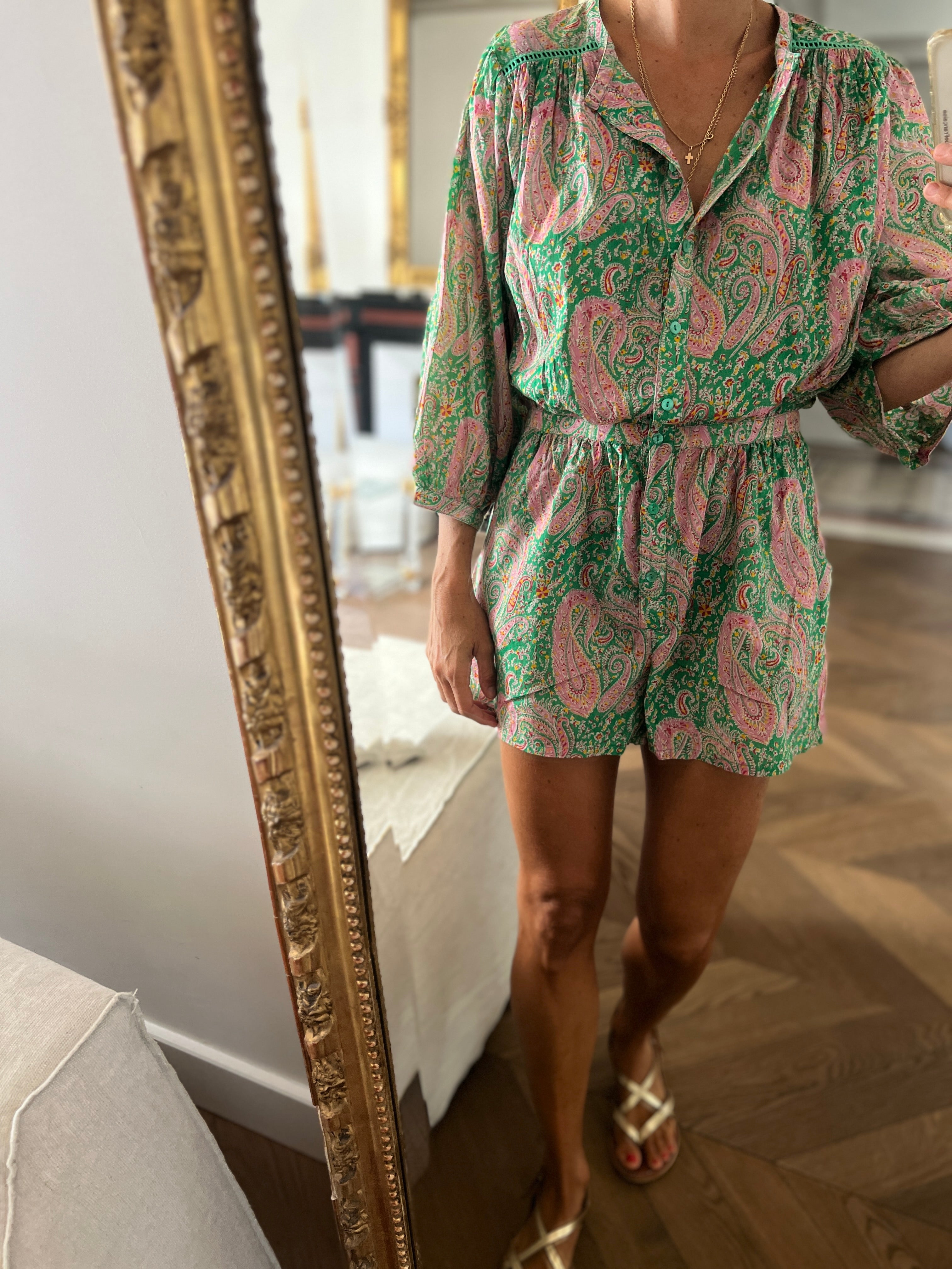 Combishort Ba&sh colorée verte et rose