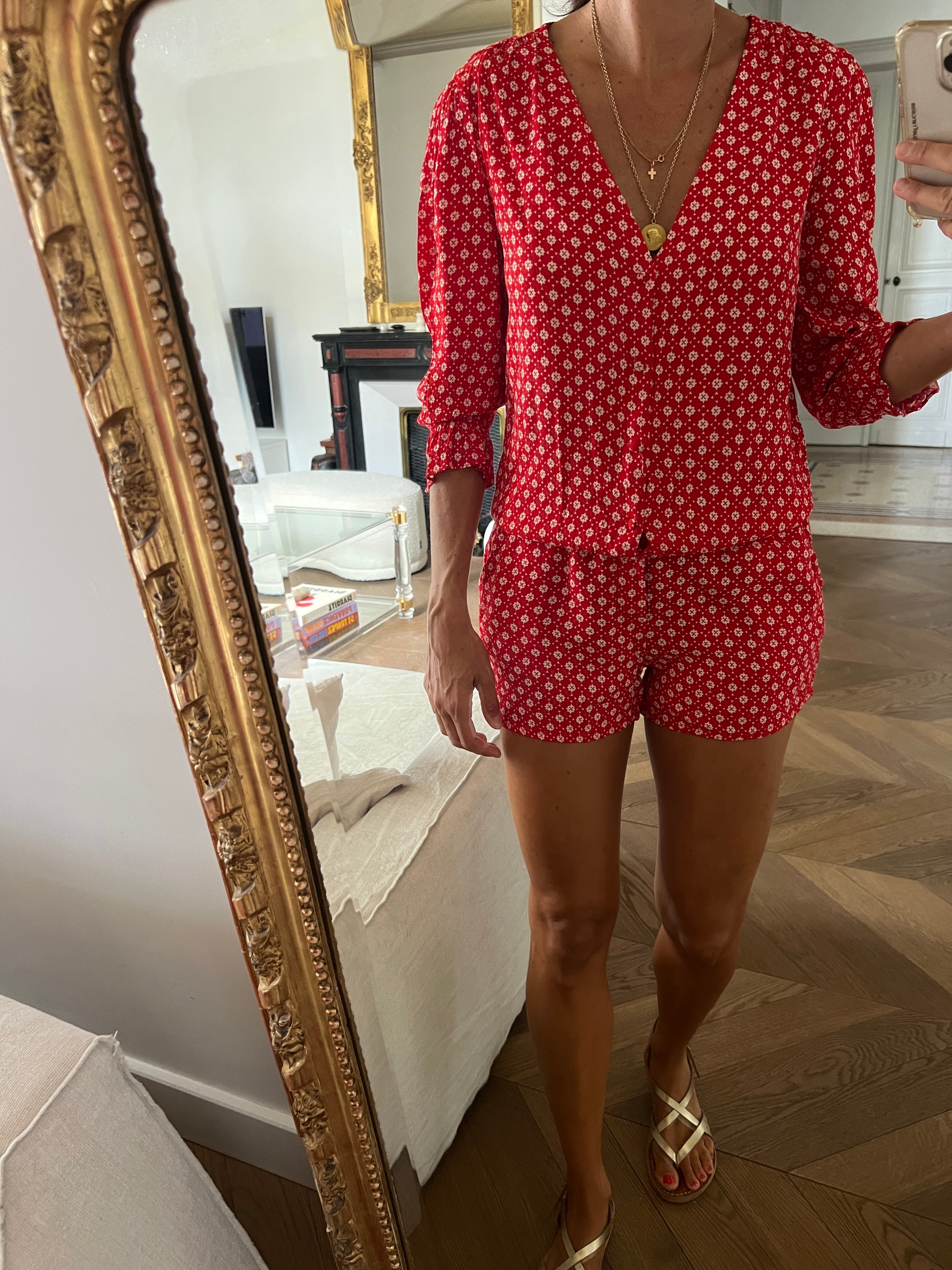 Combishort Ba&sh Choopa rouge à motifs