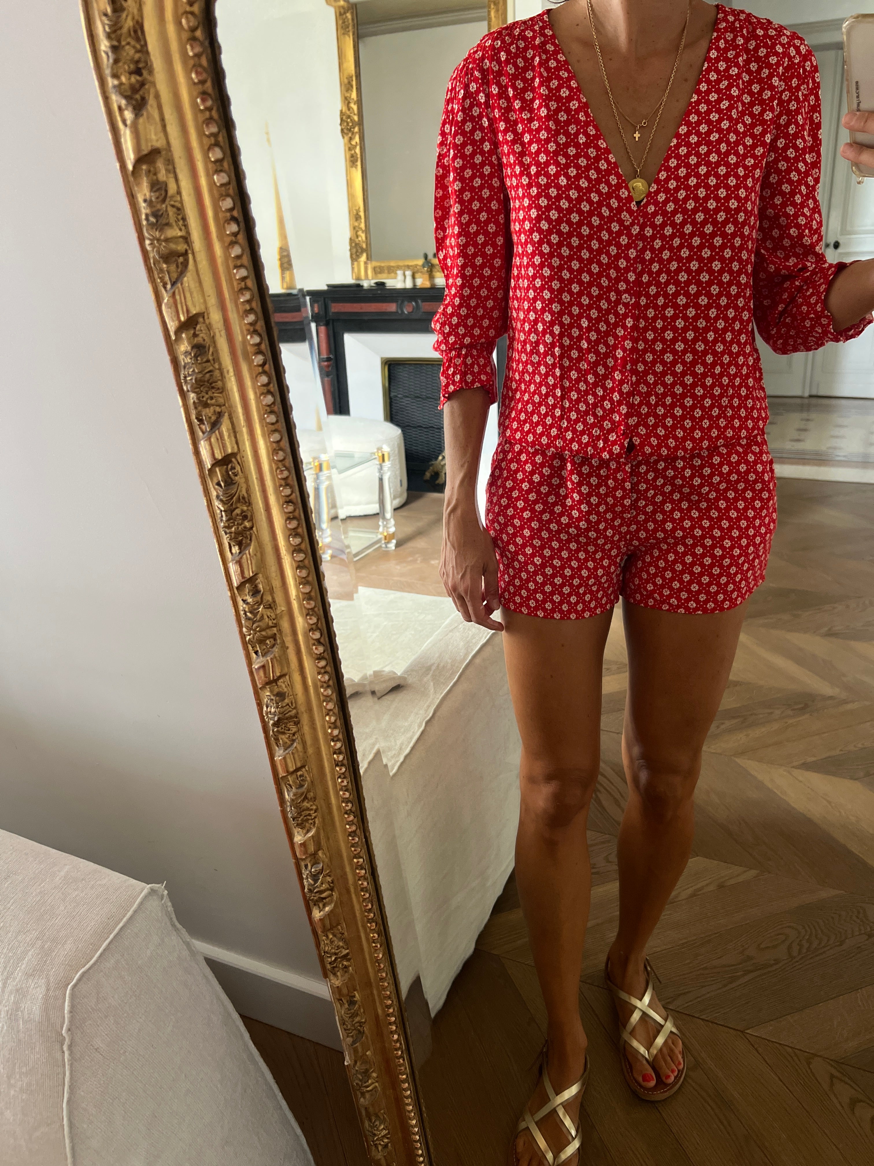 Combishort Ba&sh Choopa rouge à motifs