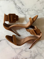 Charger l'image dans la galerie, Lucie Gabossi - Aquazzura Sandales talon daim camel boucles Pointure 39
