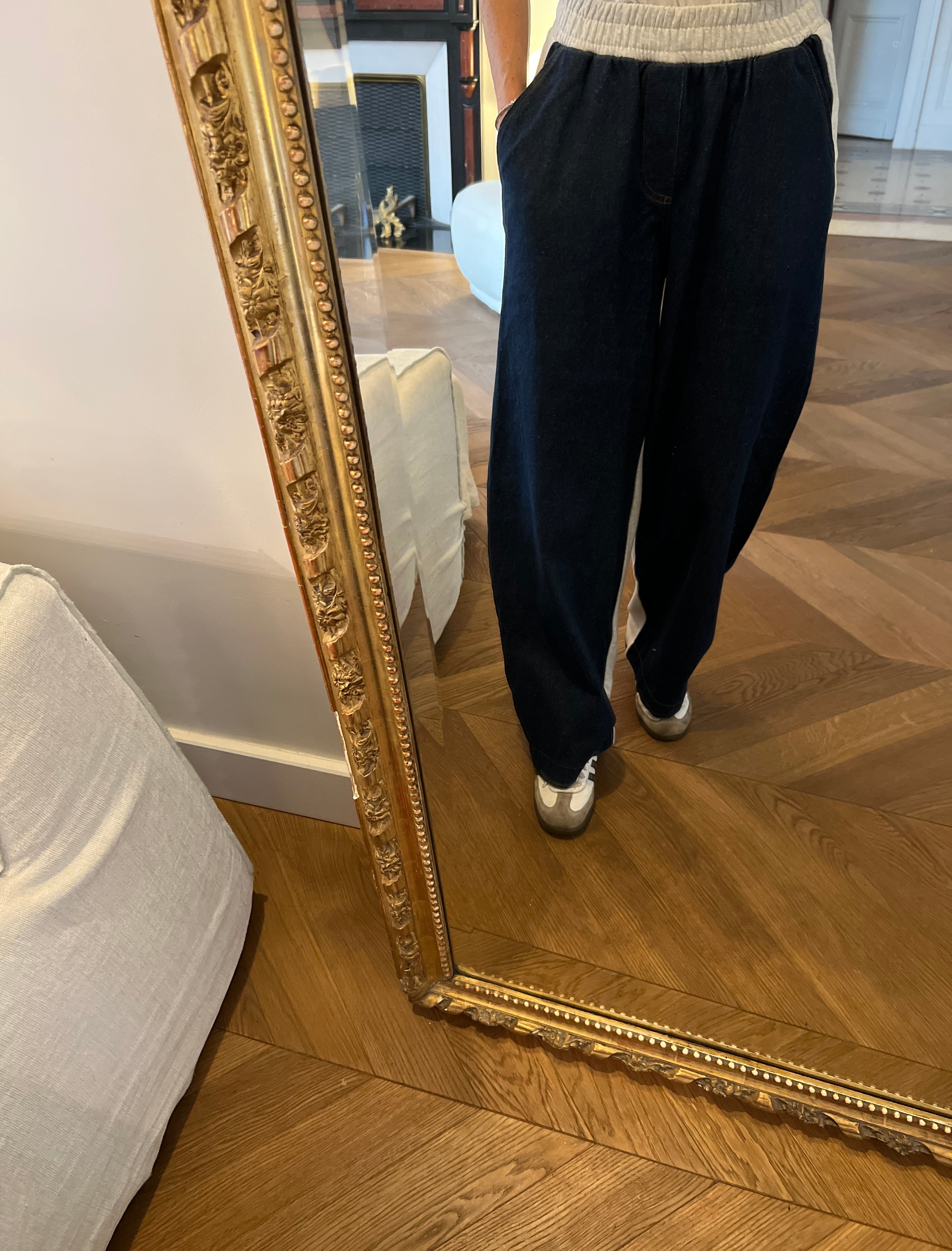 Malika Menard Pantalon Jogging jean et gris Zara