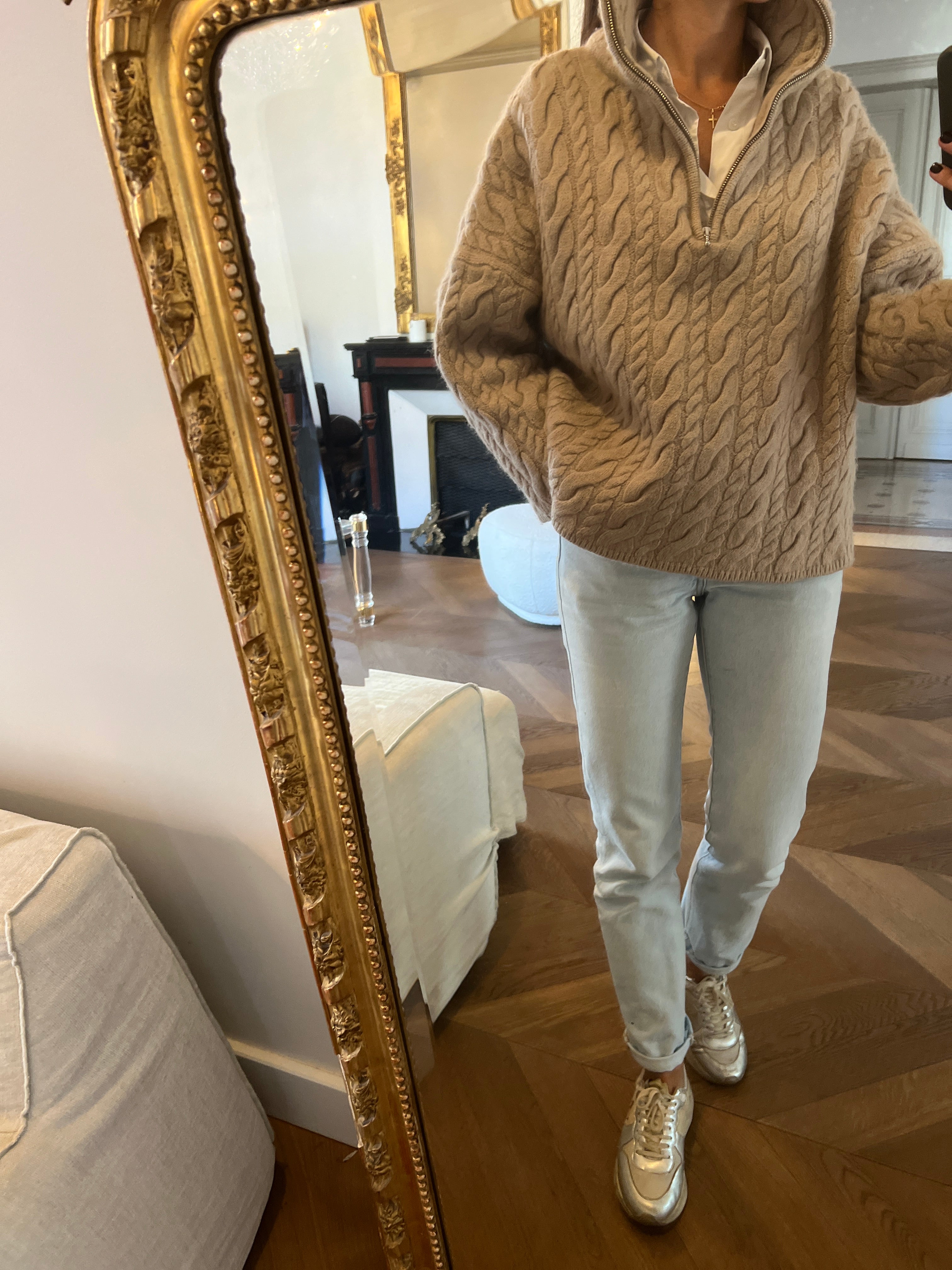 Pull H&M beige avec fermeture eclair wool blend