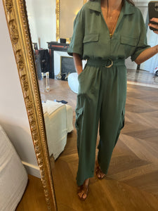 Malika Menard Combinaison pantalon Zara vert ceinturée