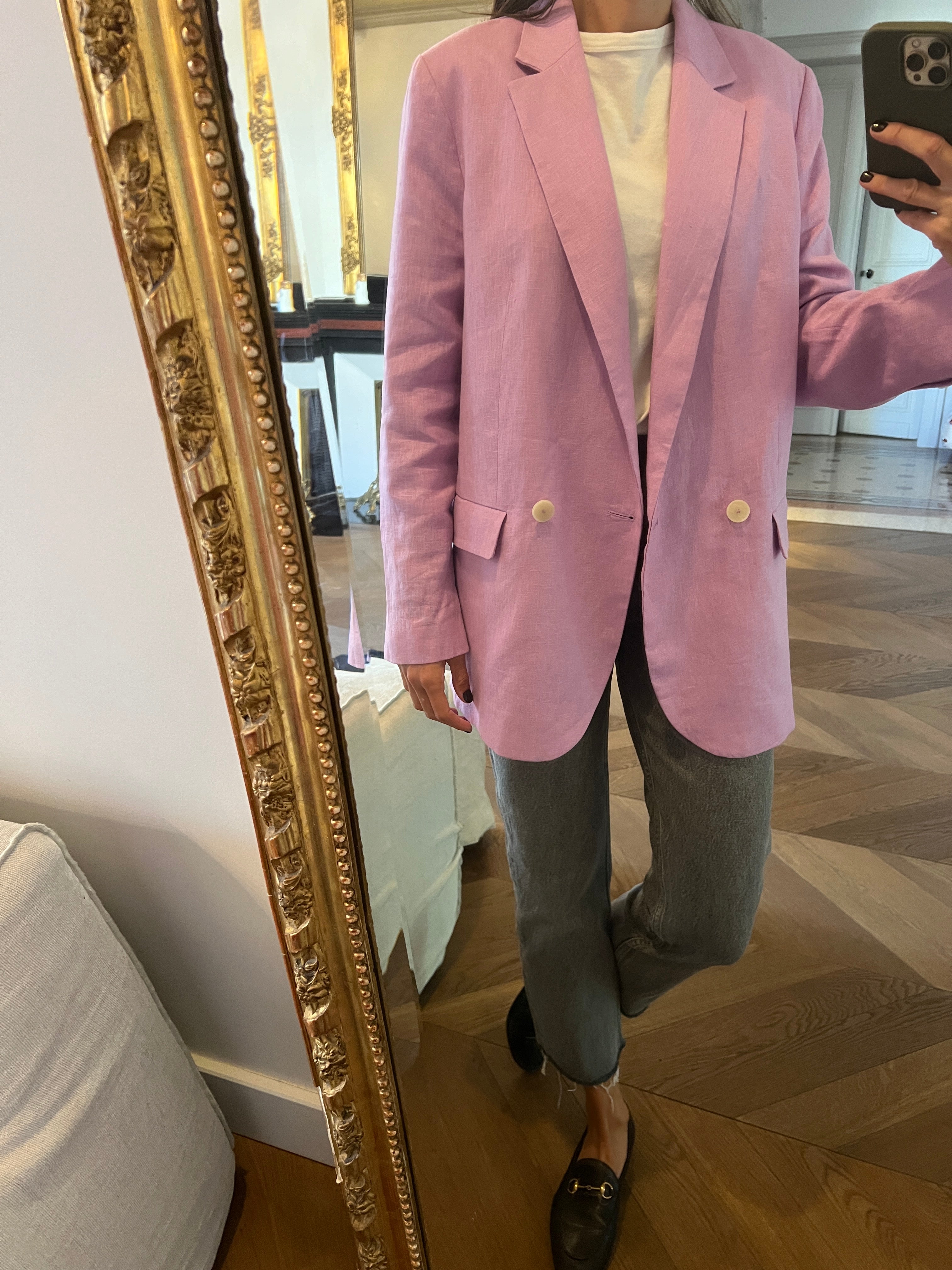 Malika Menard Veste costume Mango en lin Lilas