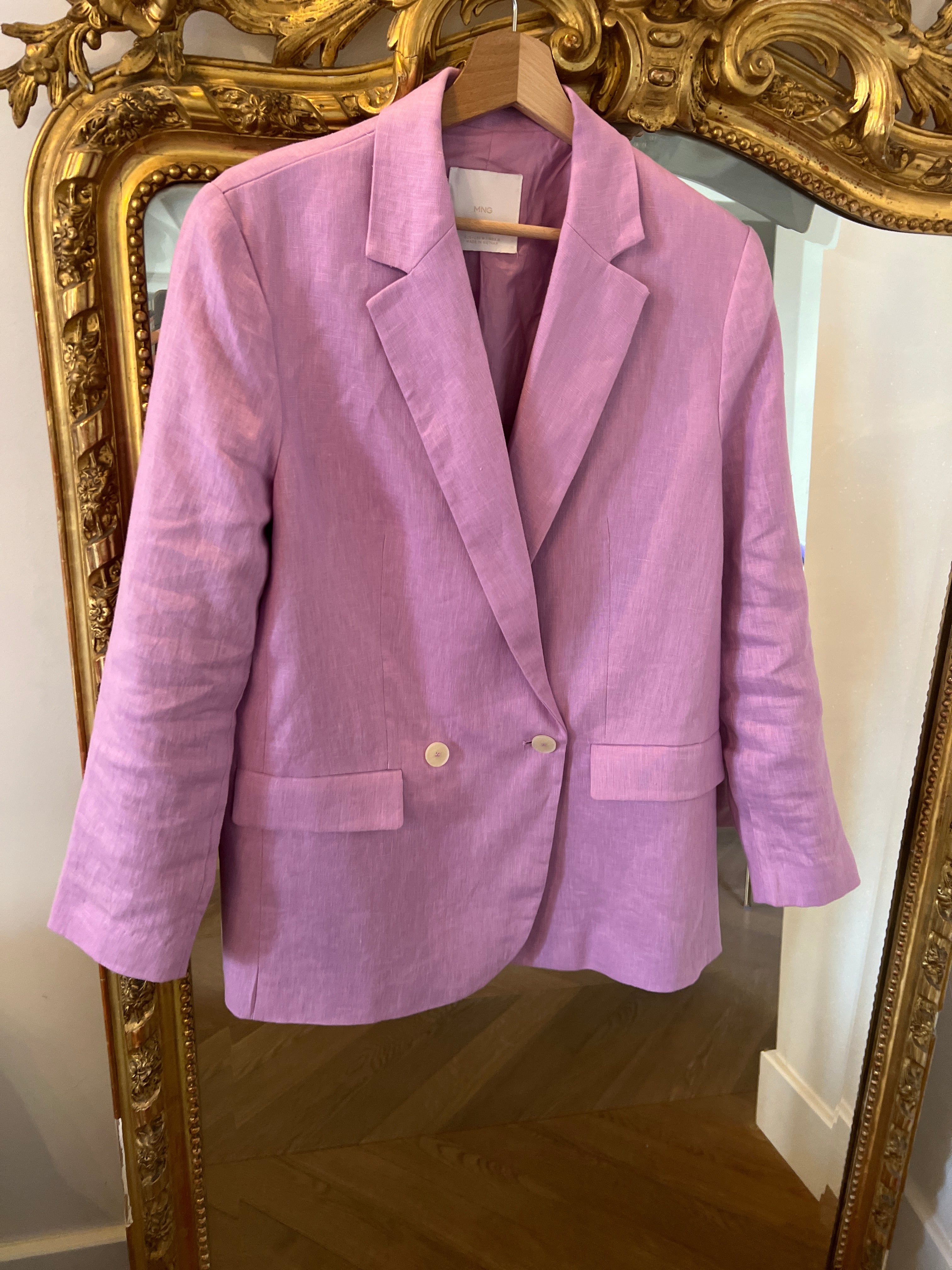 Malika Menard Veste costume Mango en lin Lilas