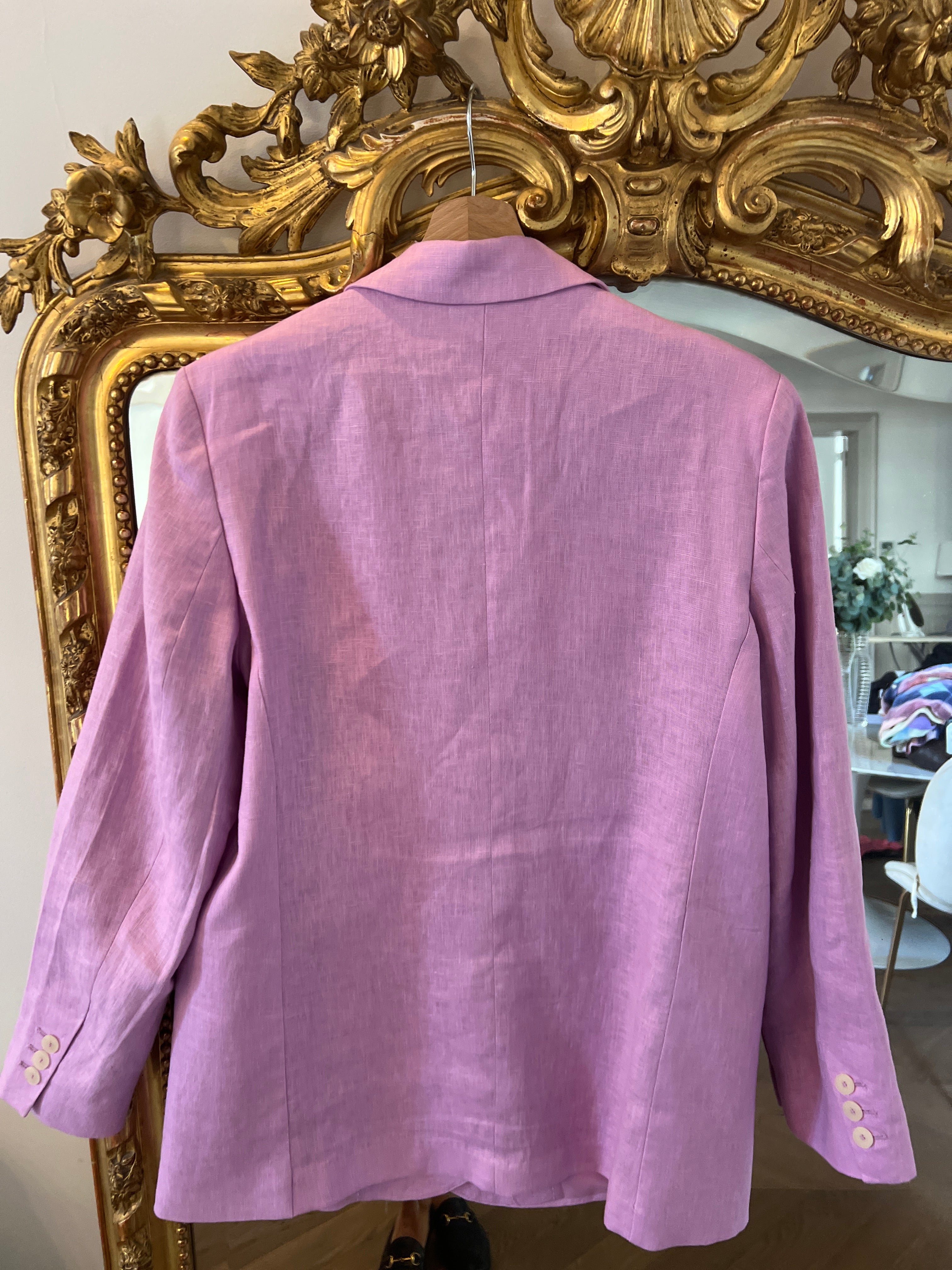 Malika Menard Veste costume Mango en lin Lilas