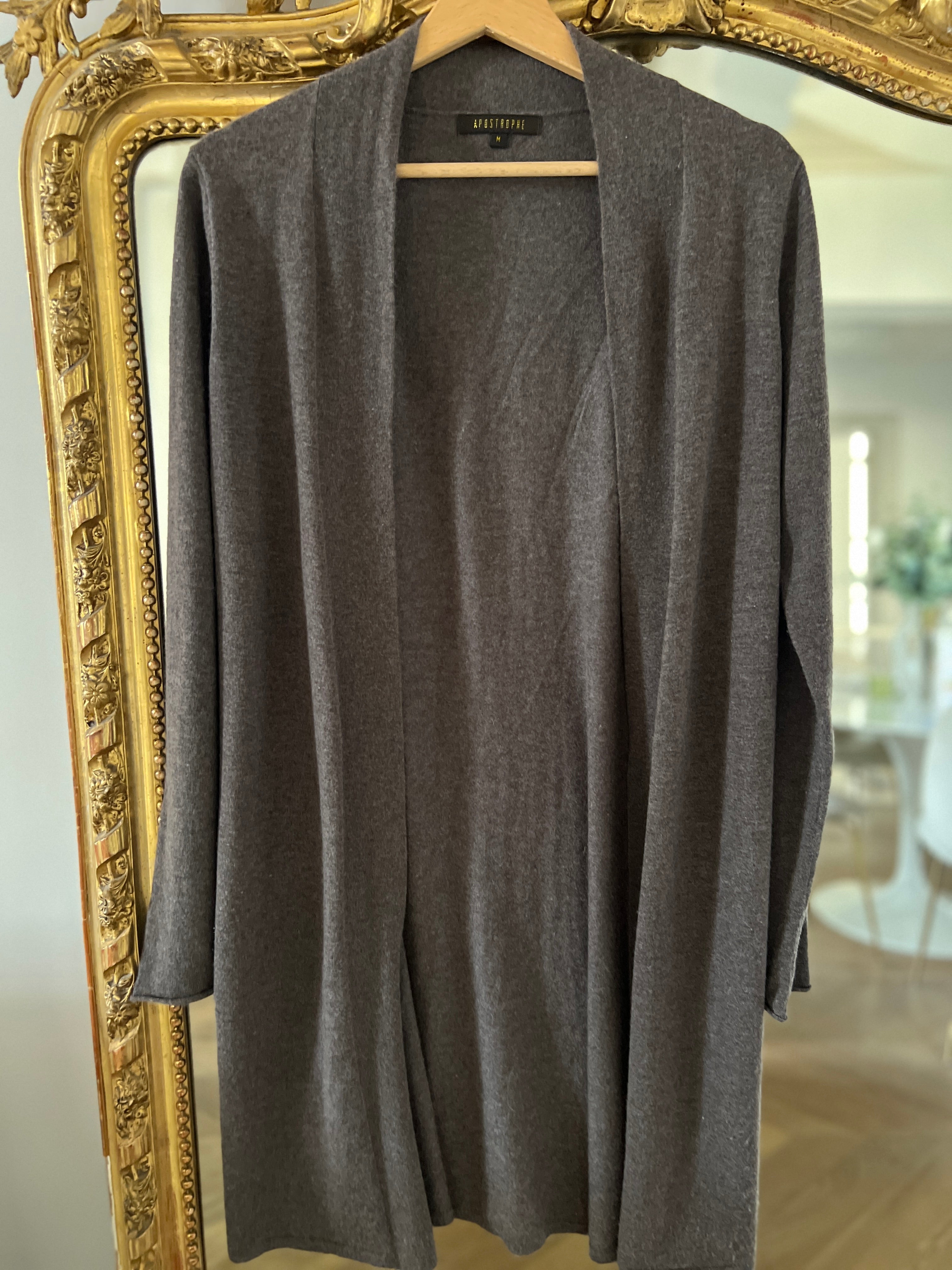 Apostrophe -  Gilet long gris en cachemire