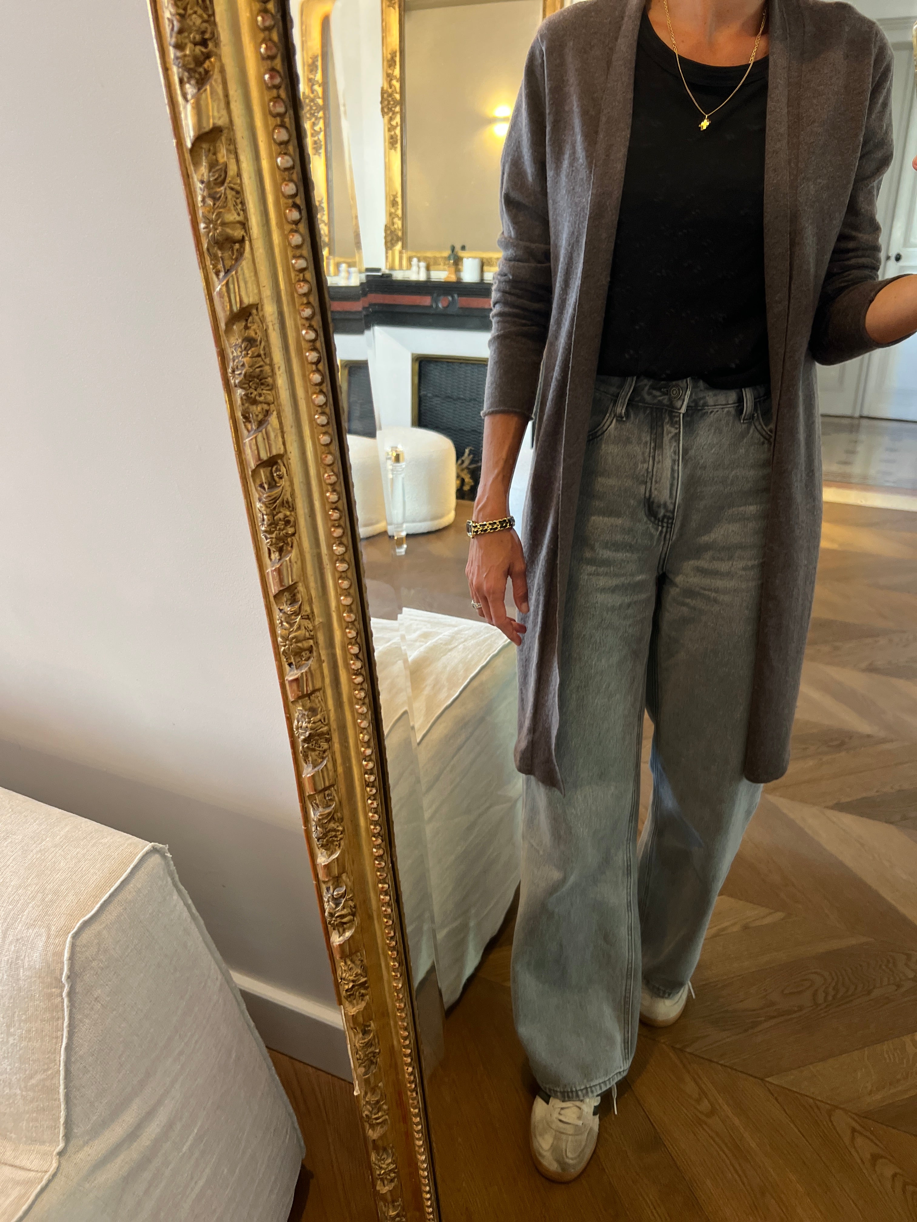 Apostrophe -  Gilet long gris en cachemire