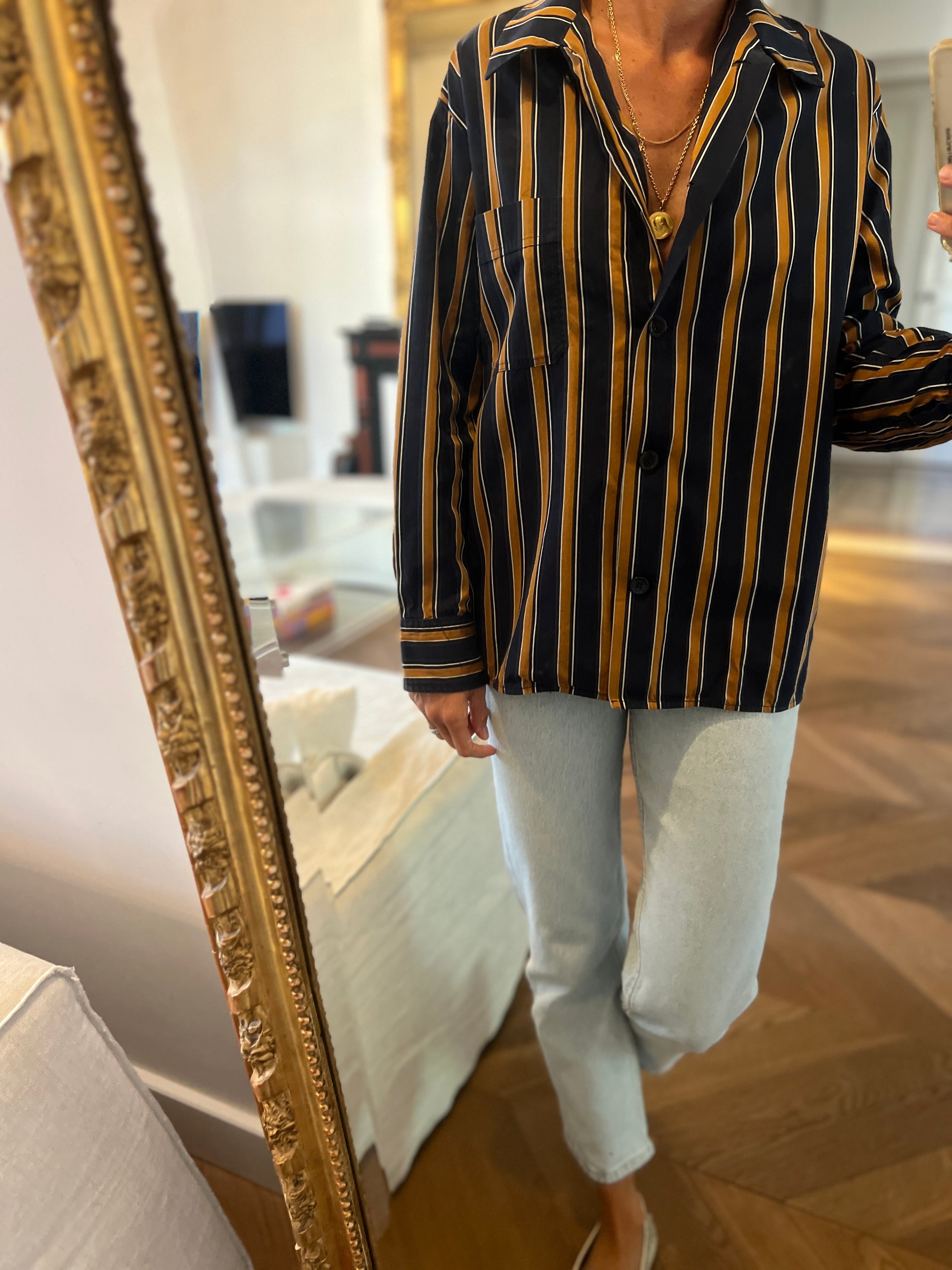 Isabel Marant - Chemise à rayures bleu marine et marron