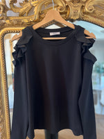 Charger l&#39;image dans la galerie, Weill - Top noir épaules dénudées à froufrous
