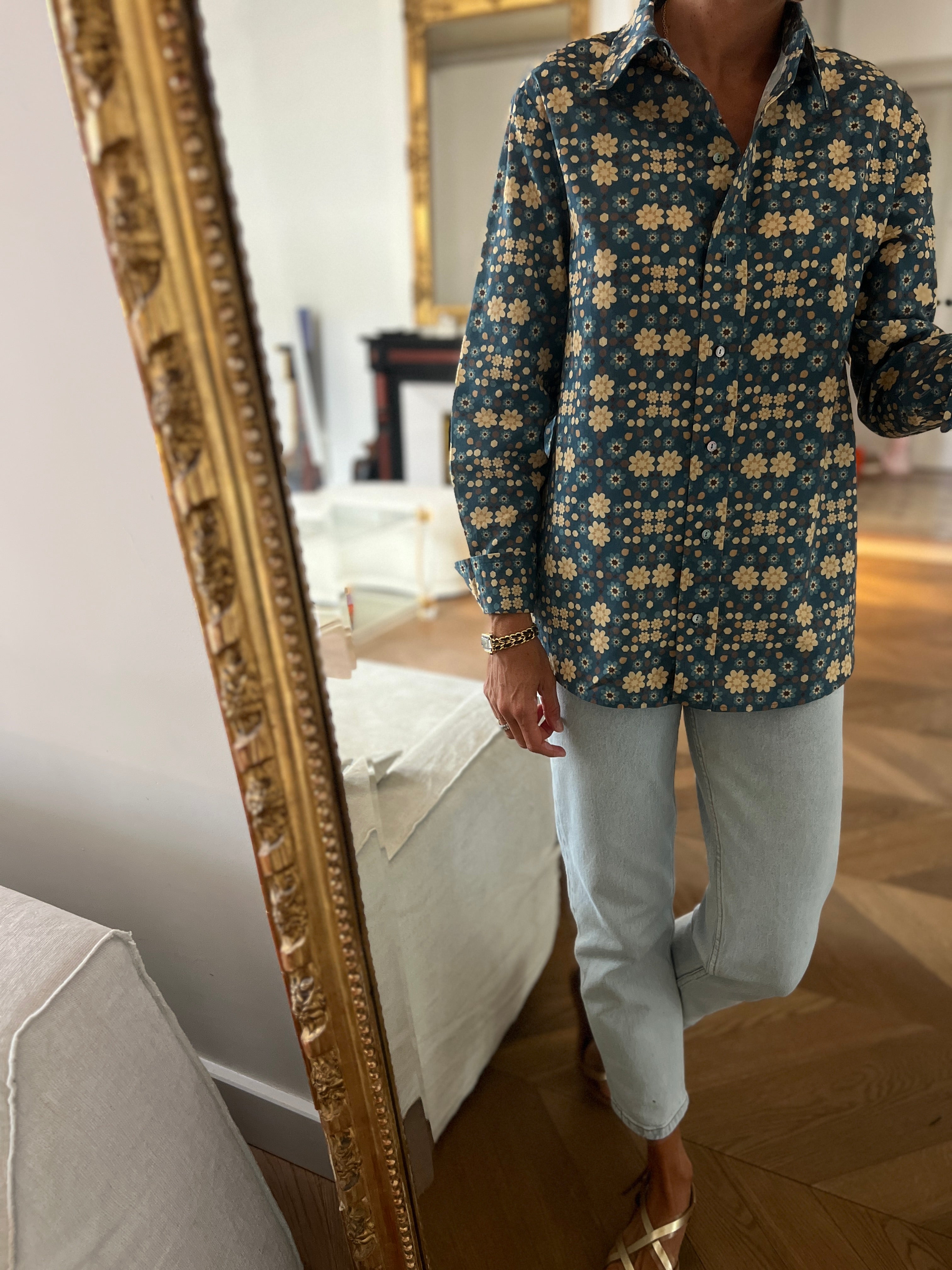 Ines de la Fressange - Chemise à fleurs bleu