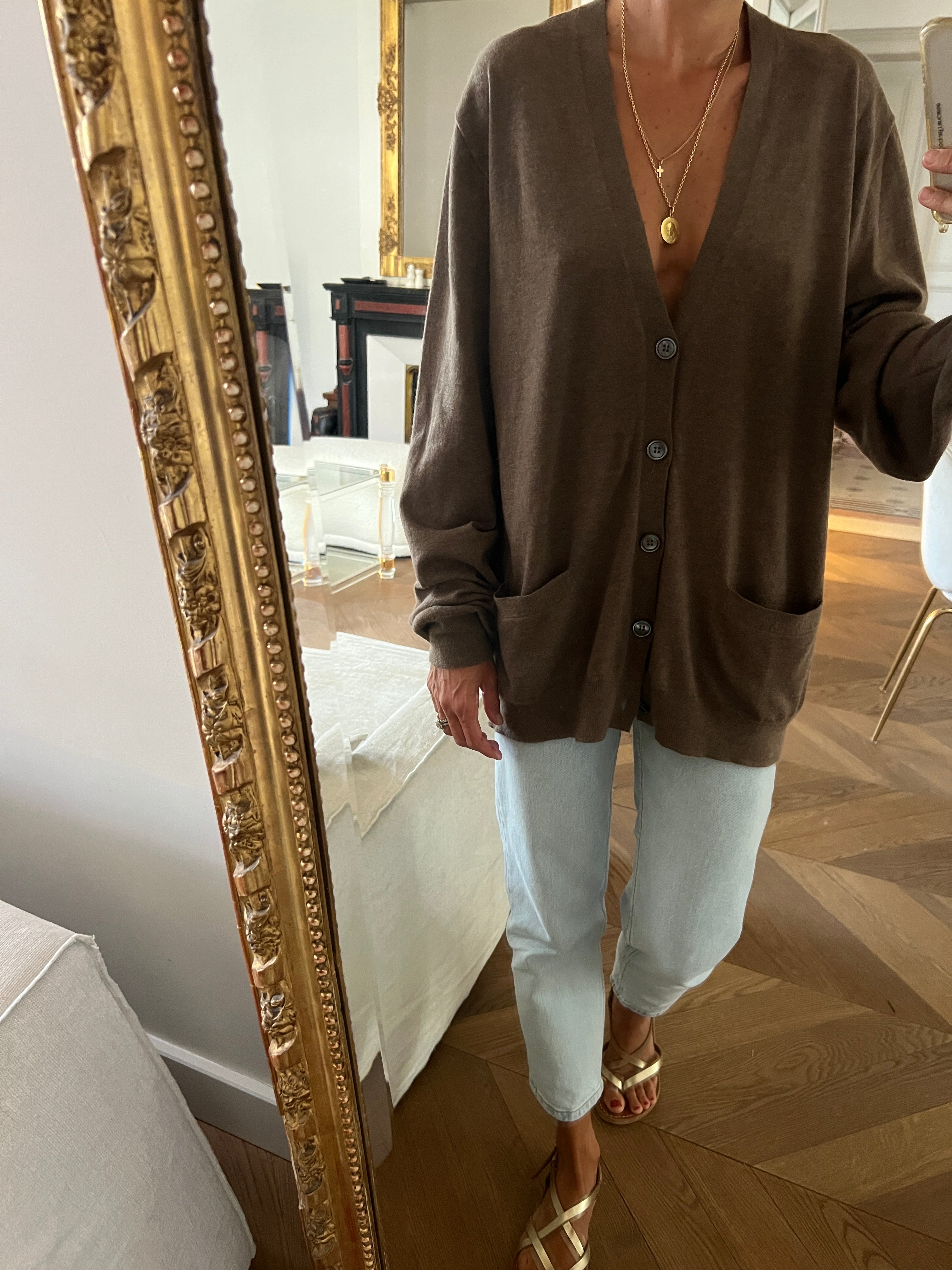 Ralph Lauren - Gilet long en cachemire kaki