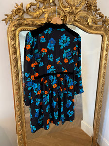 Robe Maje à fleurs bleu et orange col velour