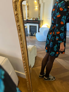 Robe Maje à fleurs bleu et orange col velour