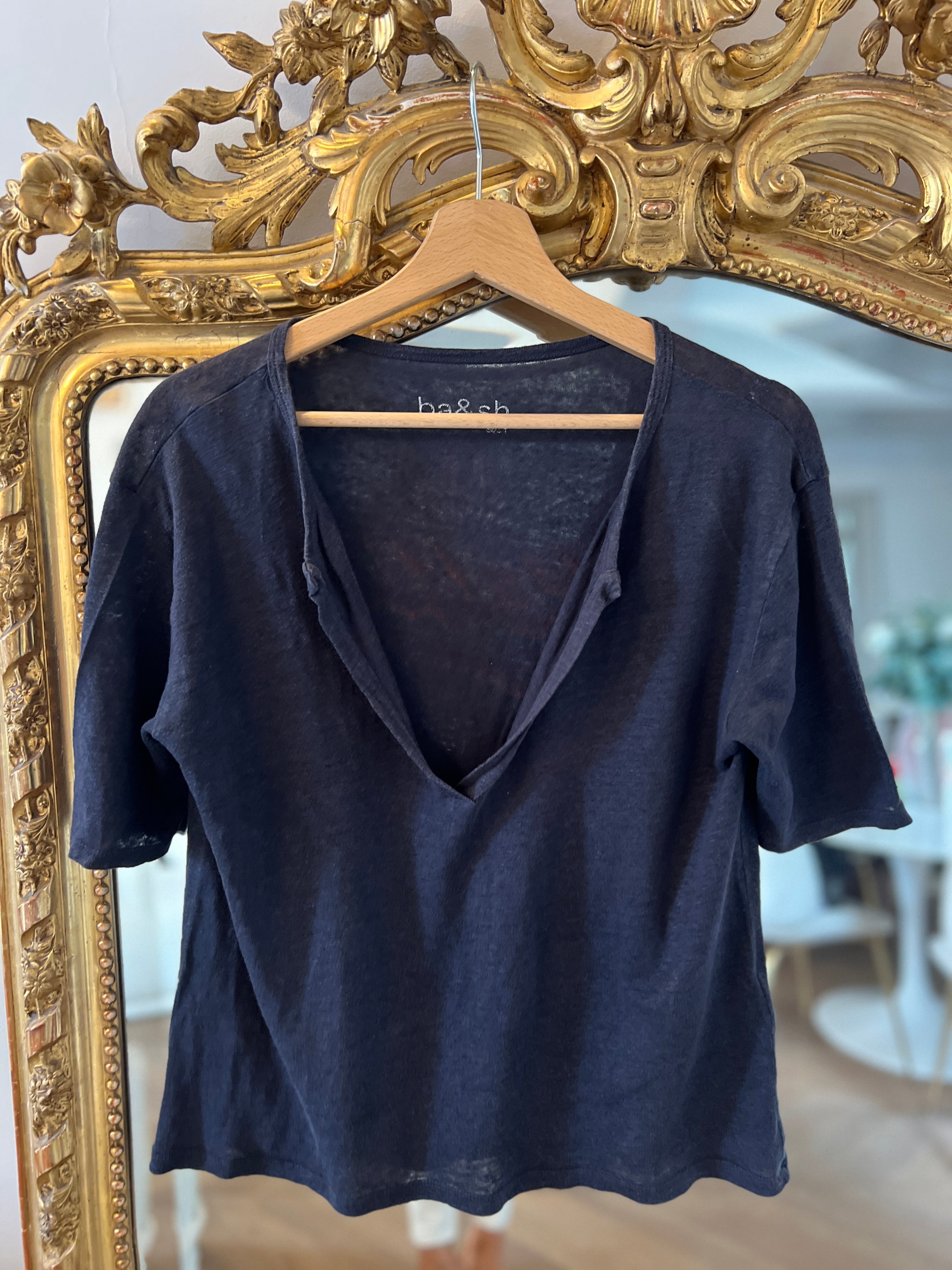 Ba&sh -  T-Shirt bleu nuit en lin