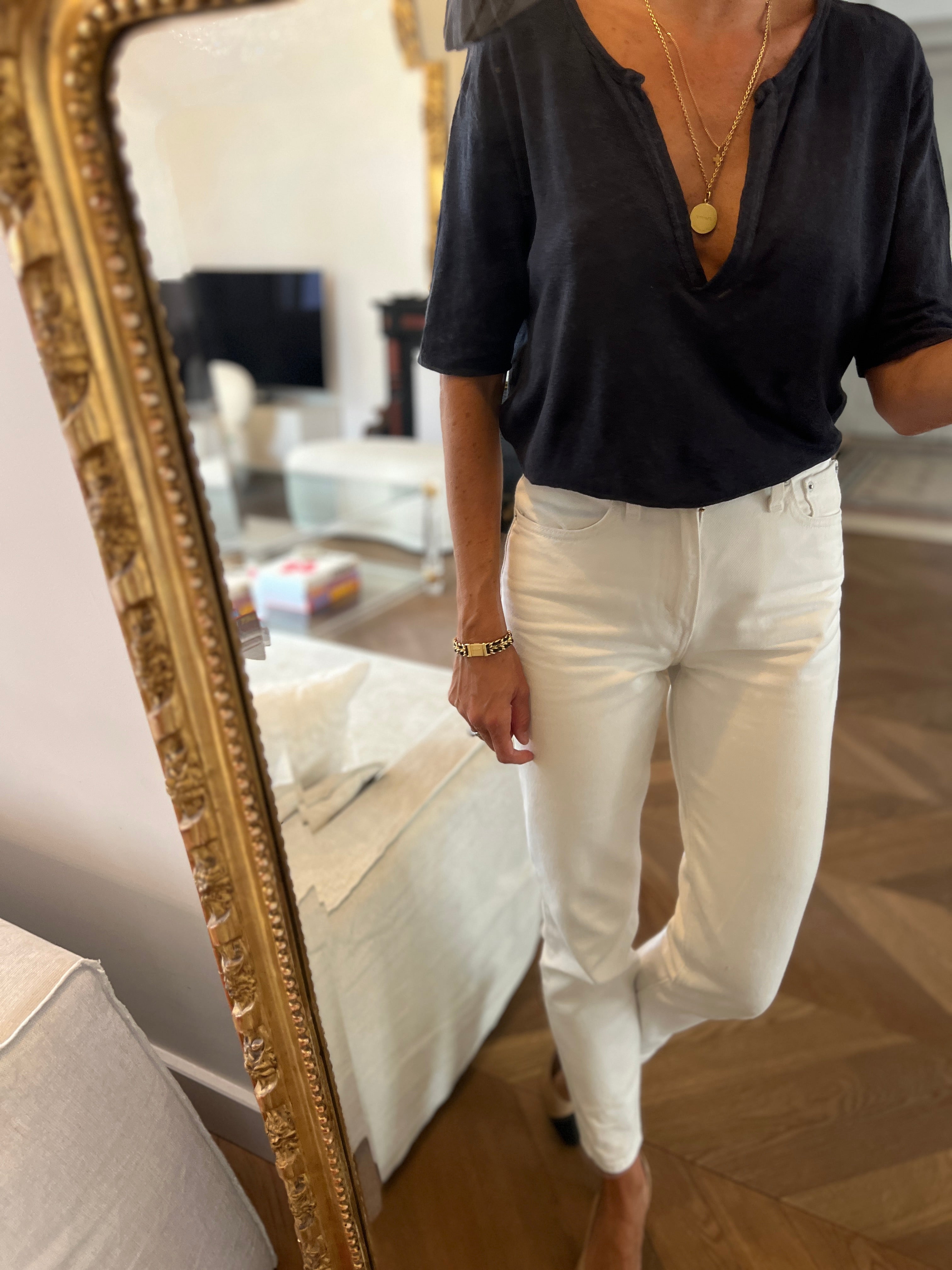 Ba&sh -  T-Shirt bleu nuit en lin