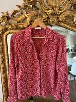 Charger l&#39;image dans la galerie, Blouse Ba&amp;sh Zilou en soie bordeaux et blanche
