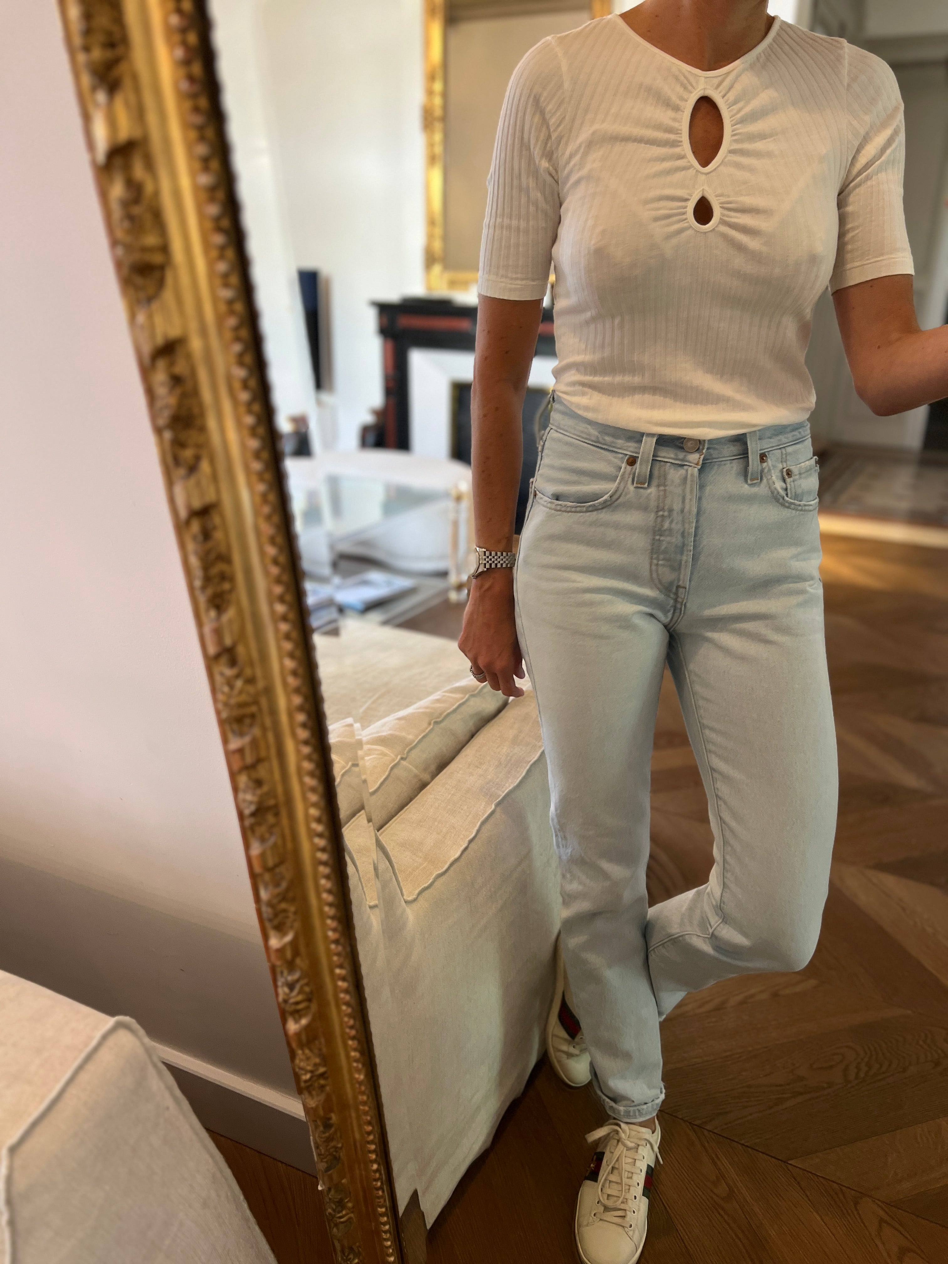 Top Ba&sh blanc décolleté avec ronds