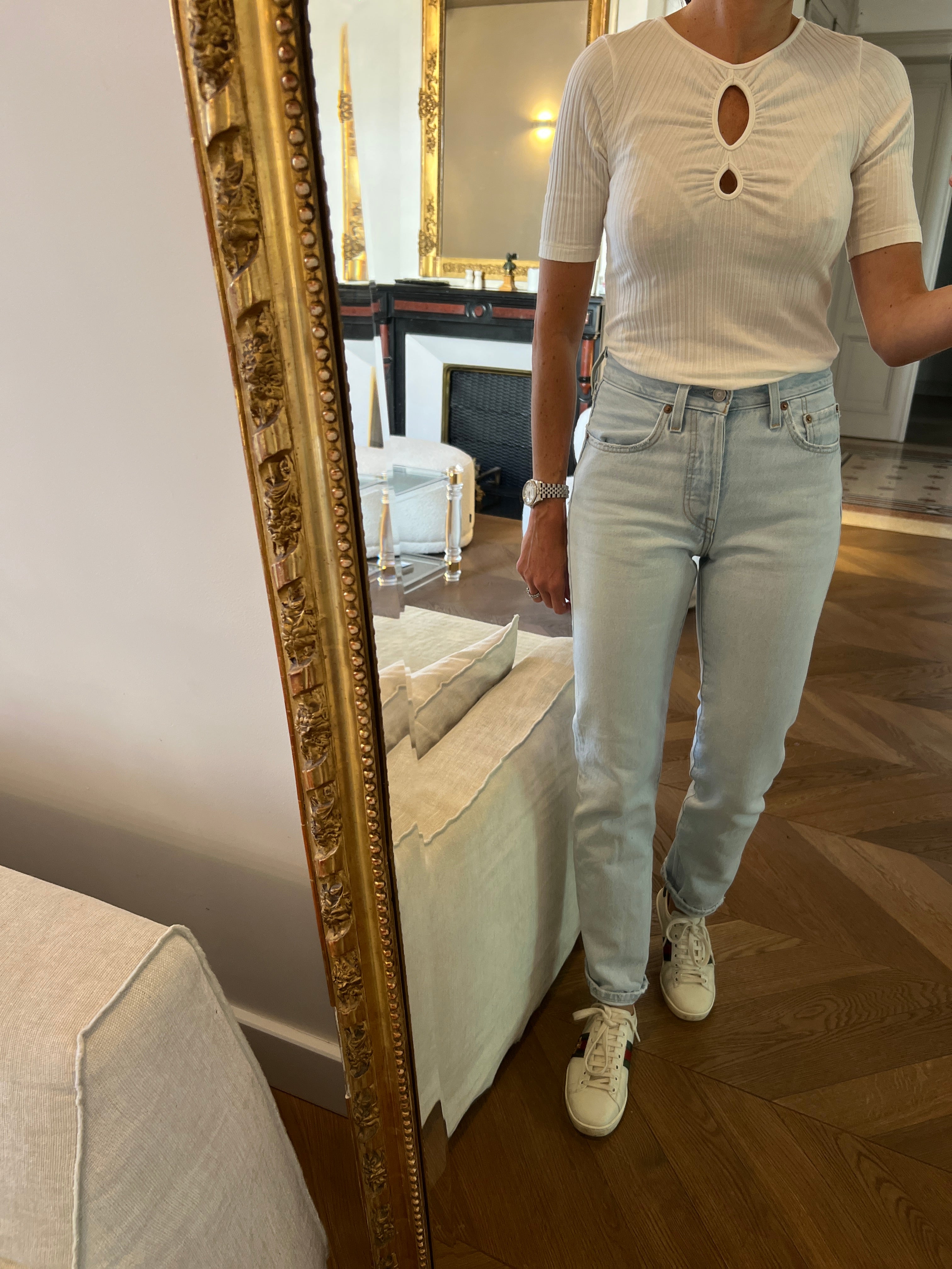 Top Ba&sh blanc décolleté avec ronds