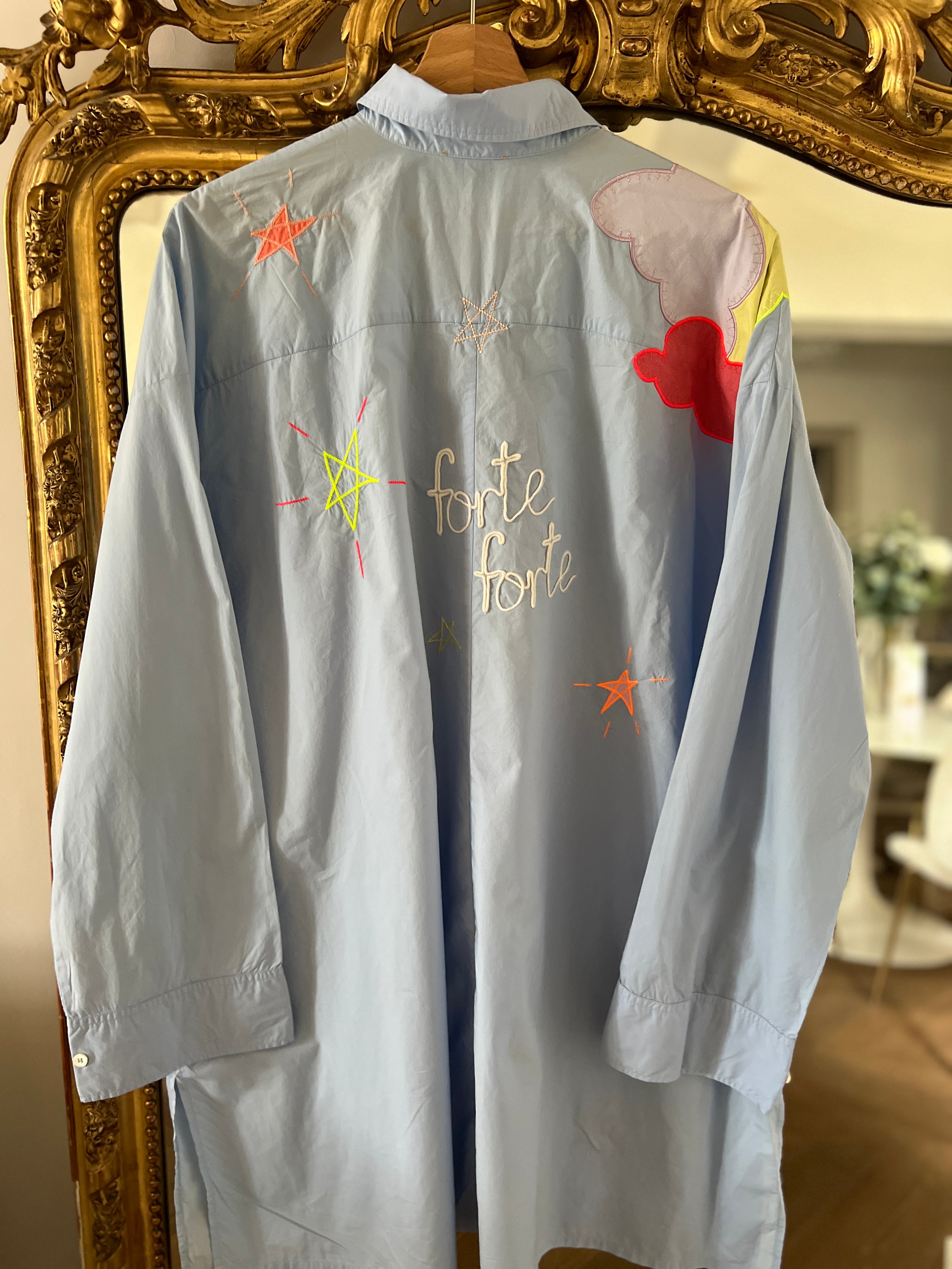 Forte Forte - Robe chemisier bleu ciel motifs coeur nuage