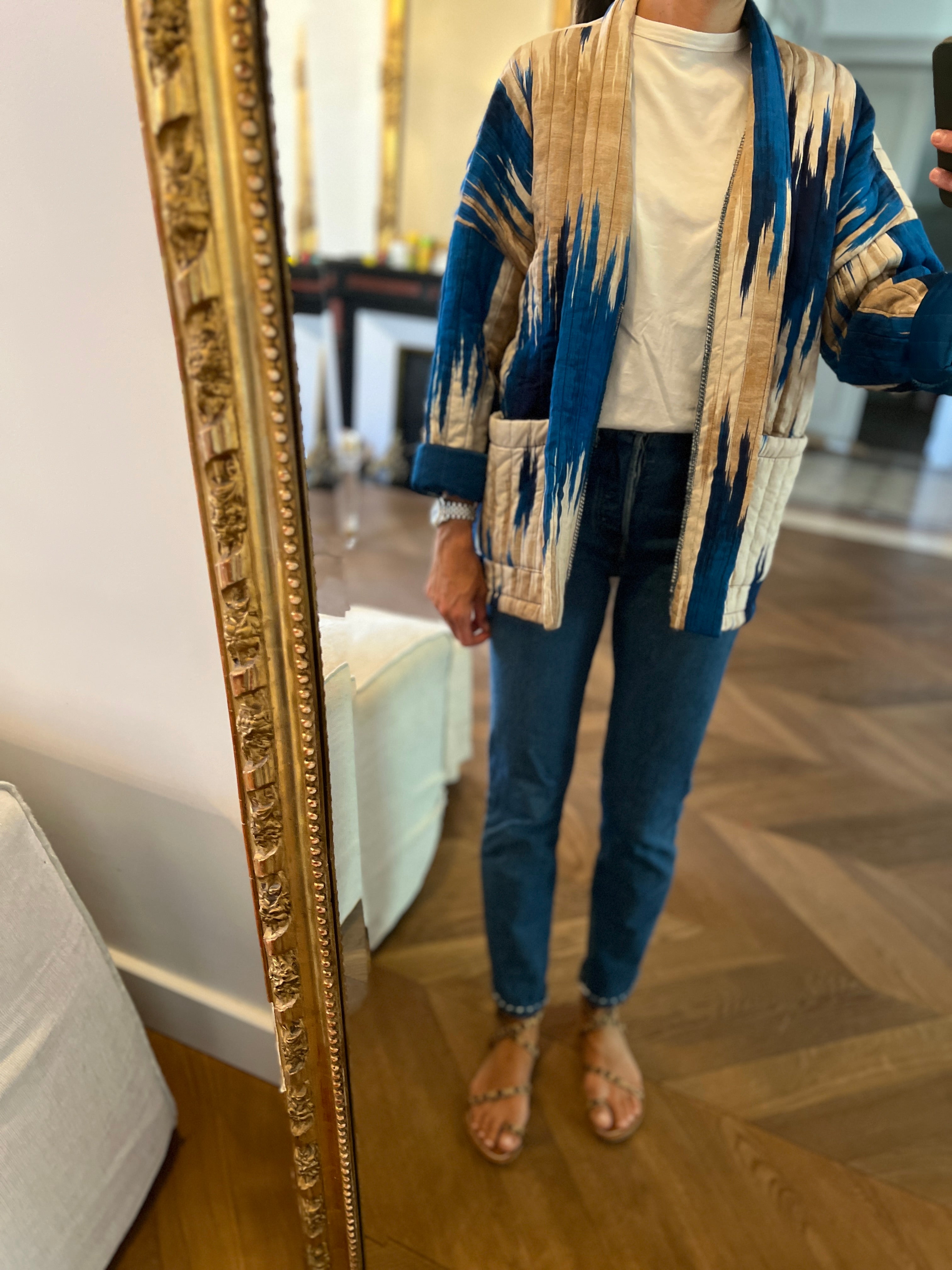 Ariane Brodier Veste Kimono Intuition Paris Neuve bleue et beige