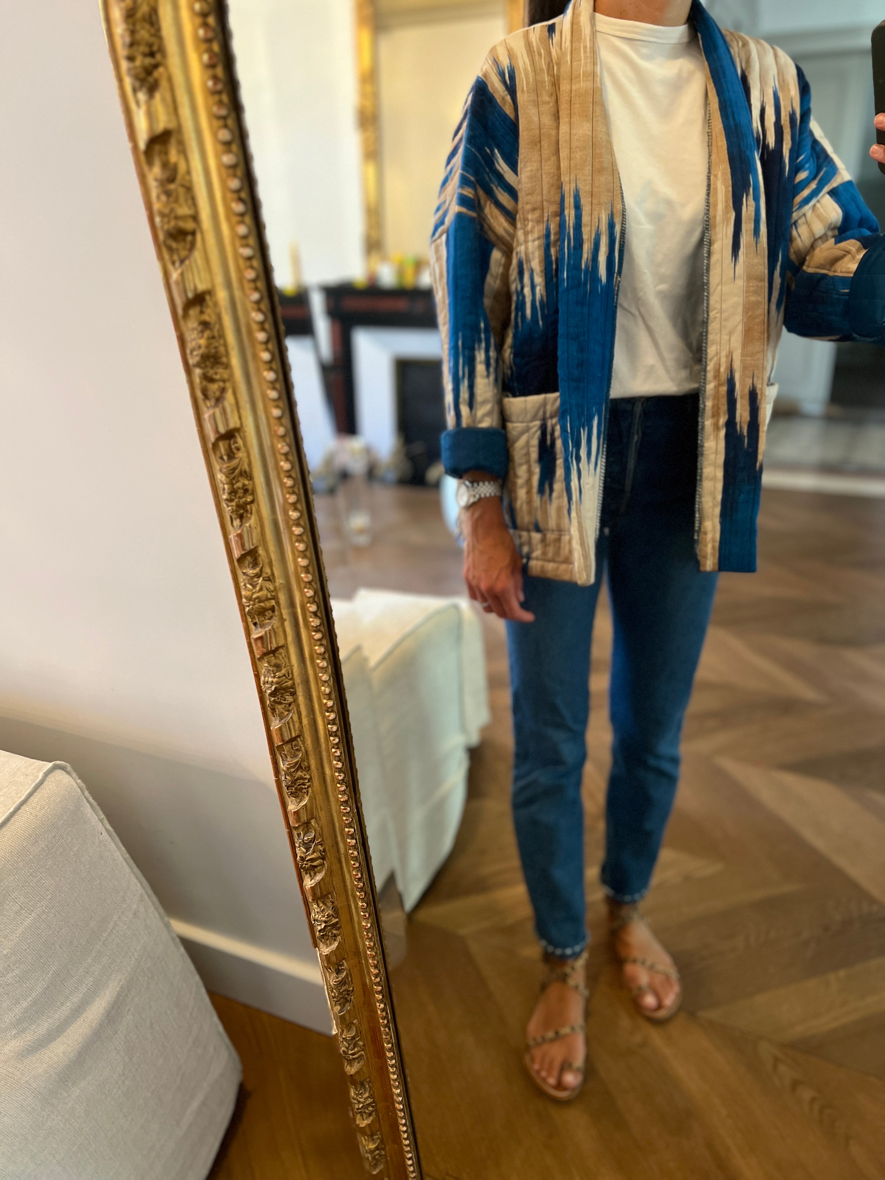 Ariane Brodier Veste Kimono Intuition Paris Neuve bleue et beige