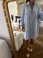 Charger l&#39;image dans la galerie, Forte Forte - Robe chemisier bleu ciel motifs coeur nuage
