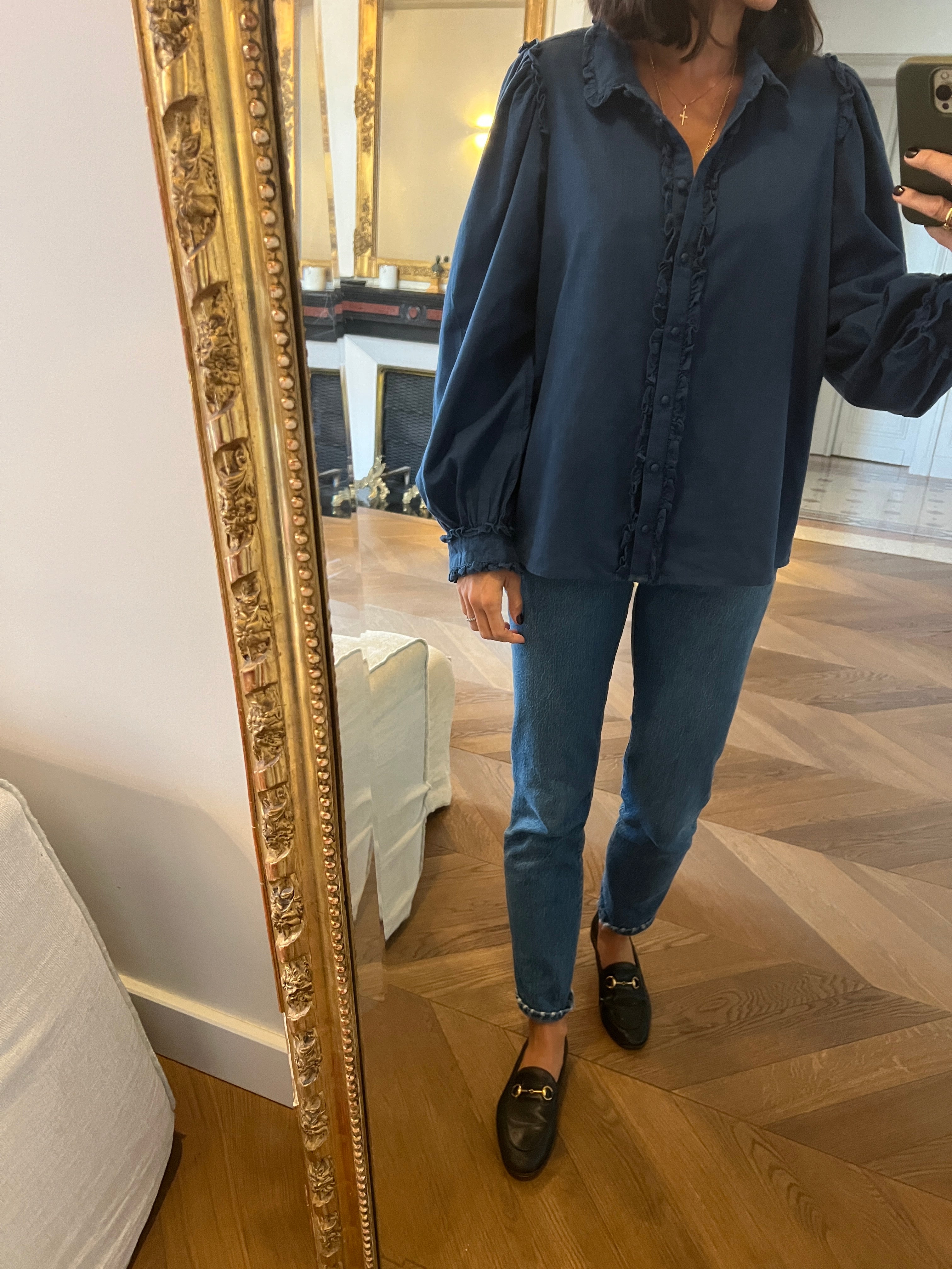 Blouse Sezane bleu épaules ballon