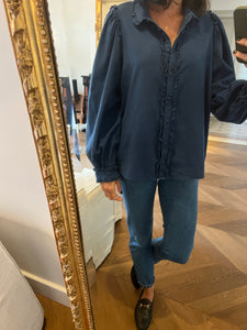 Blouse Sezane bleu épaules ballon