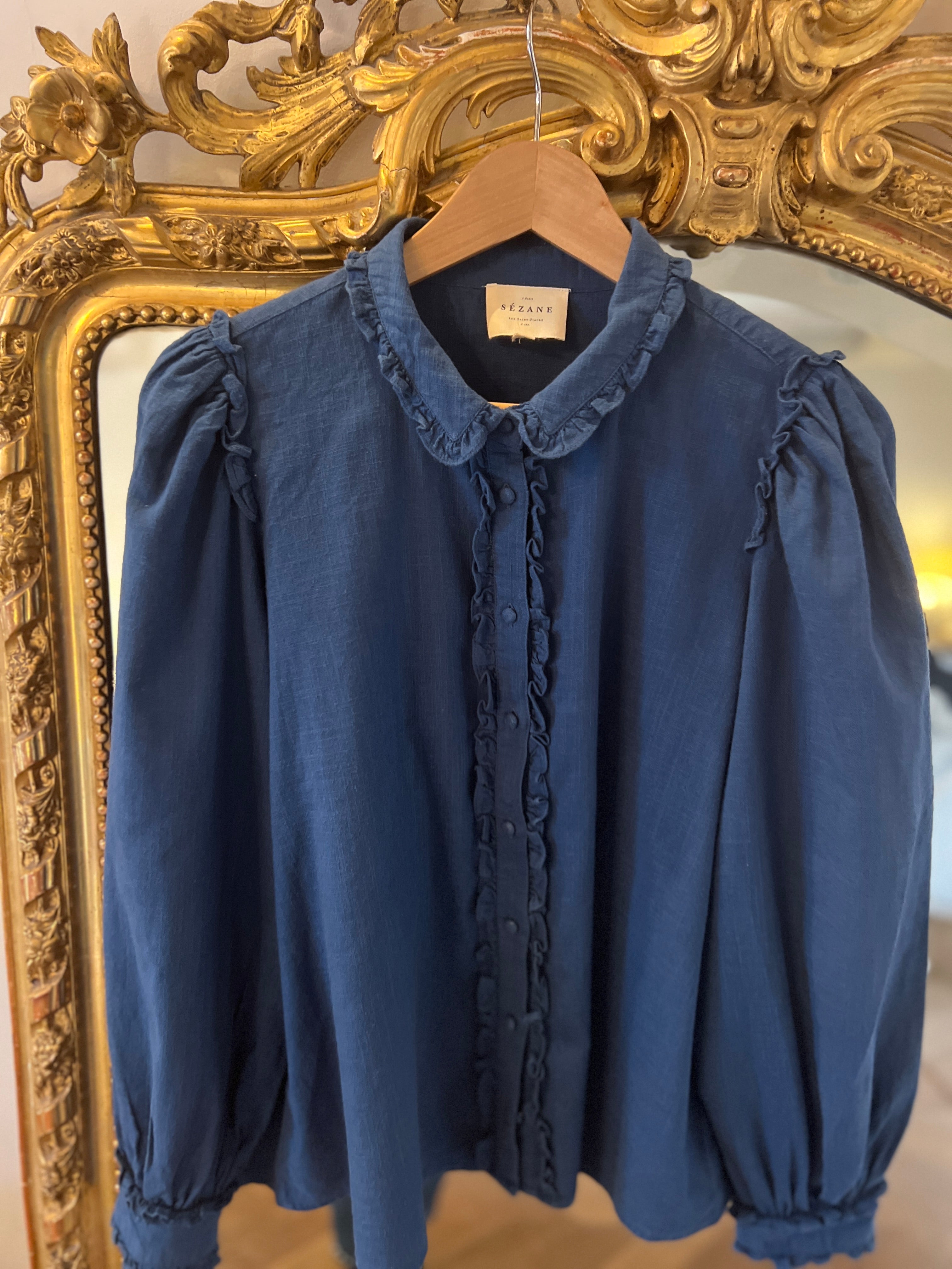 Blouse Sezane bleu épaules ballon