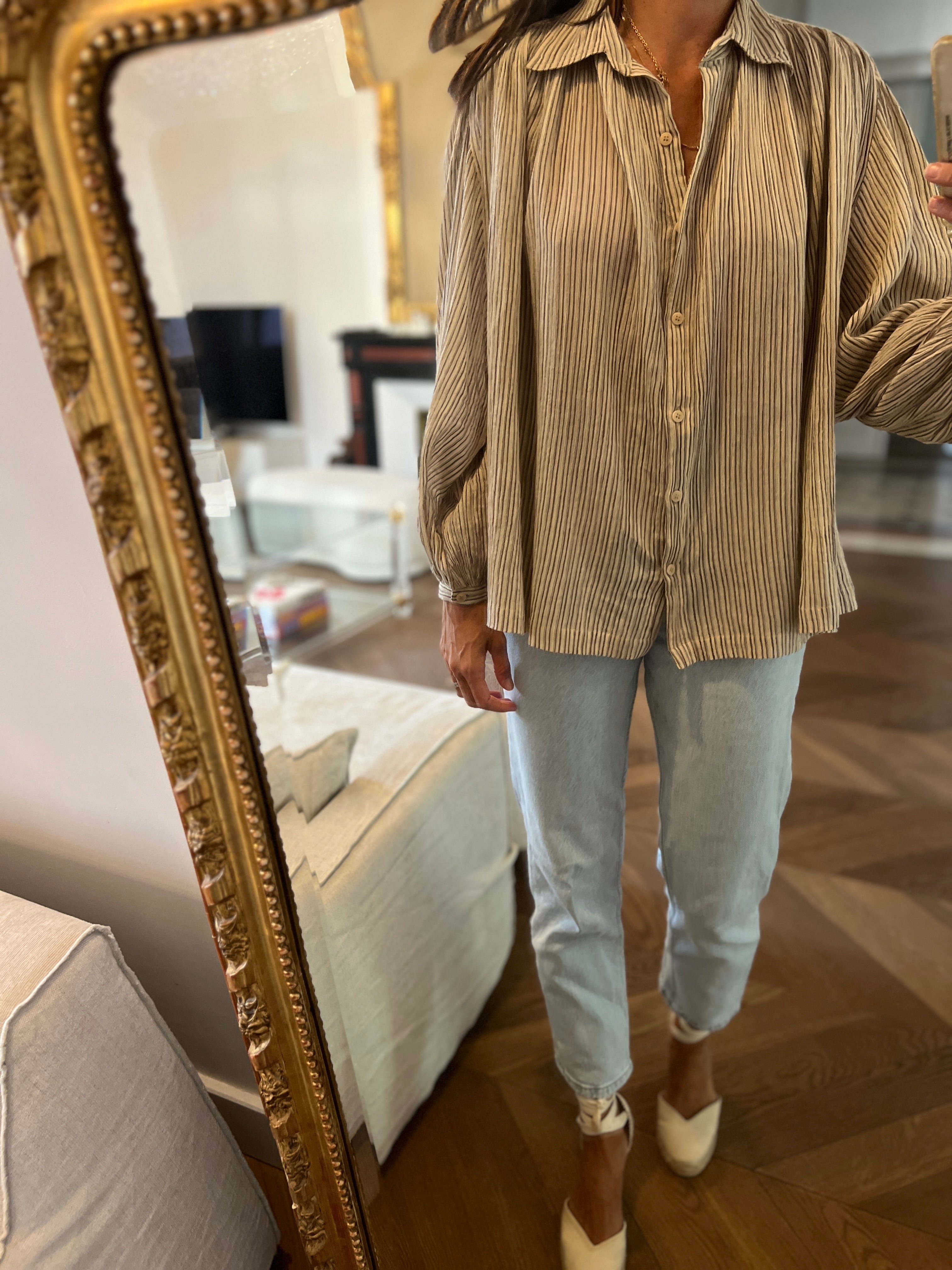 Laurence Bras - Blouse chemise à rayures beige