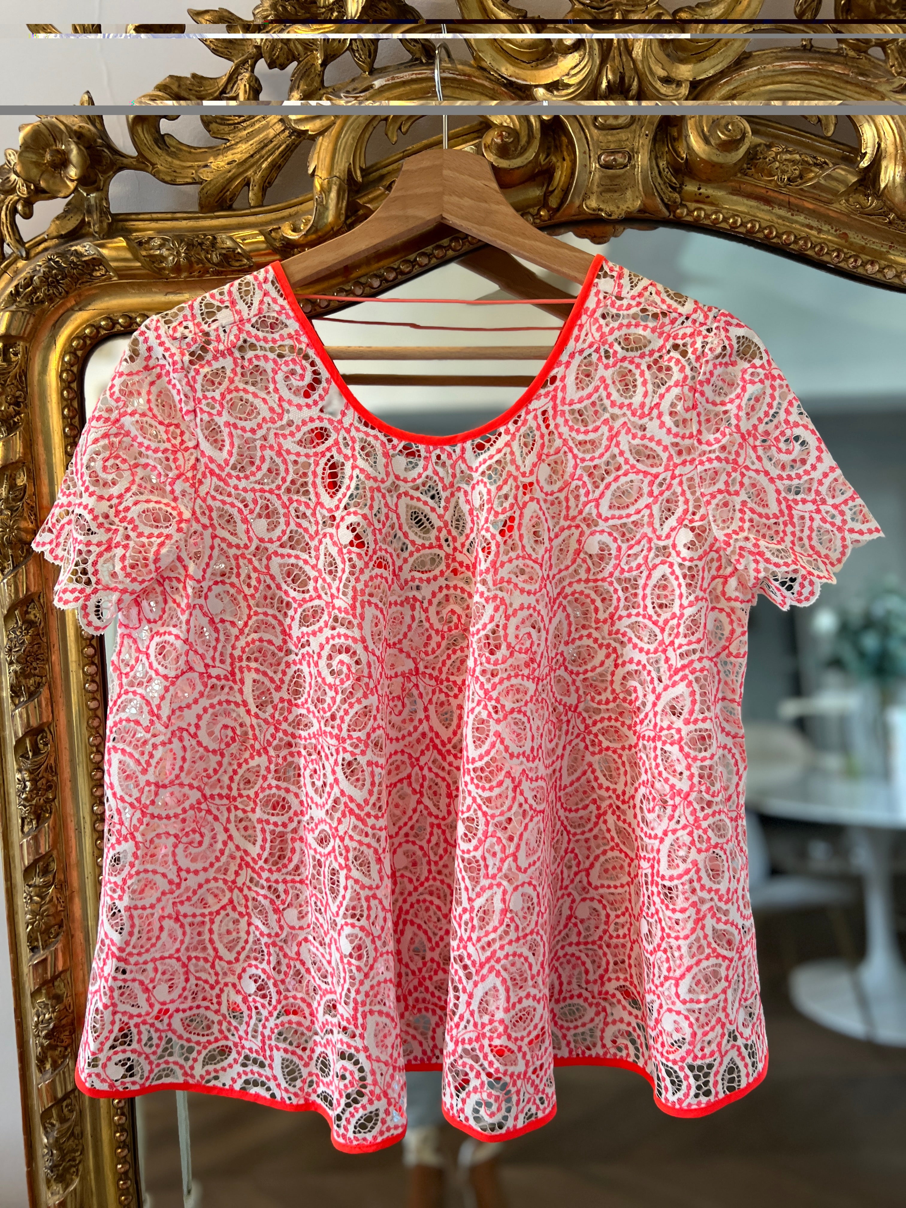 Claudie Pierlot - T shirt dentelle fluo