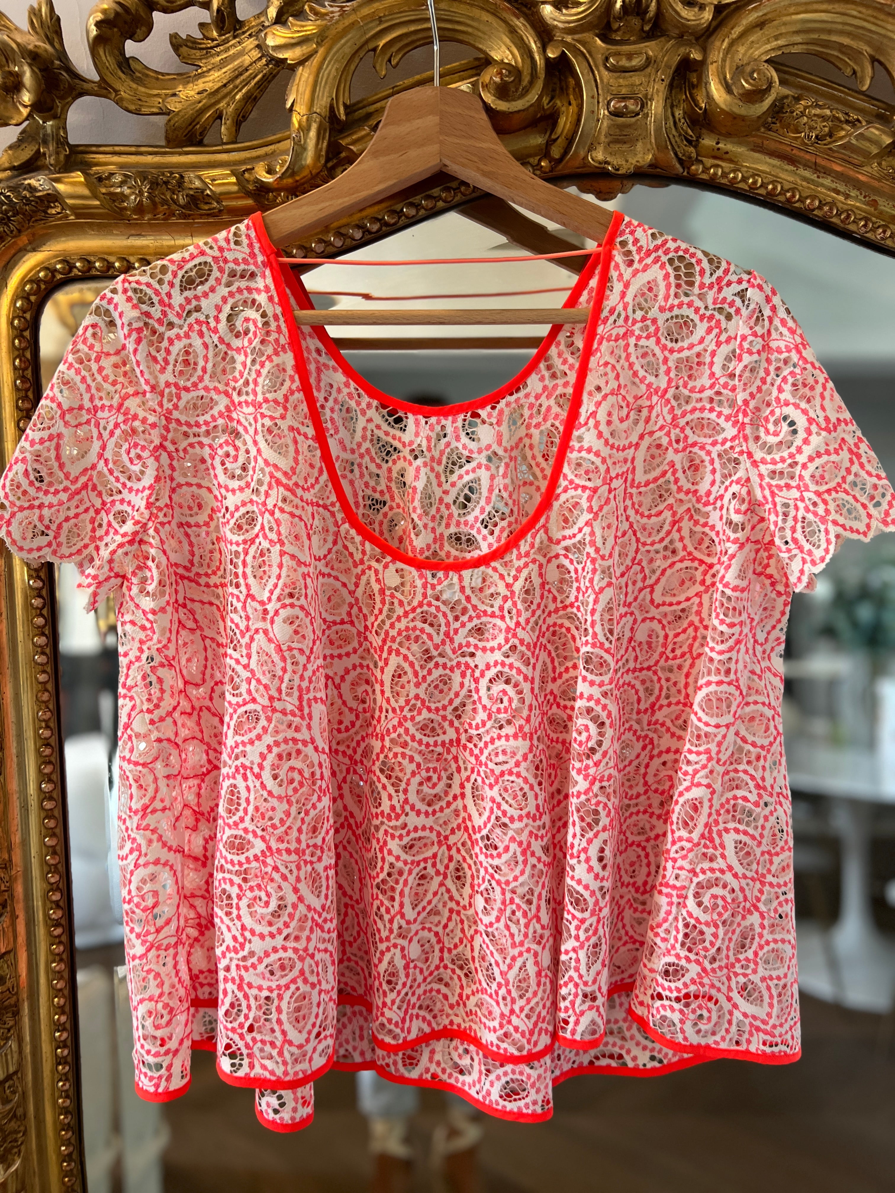 Claudie Pierlot - T shirt dentelle fluo