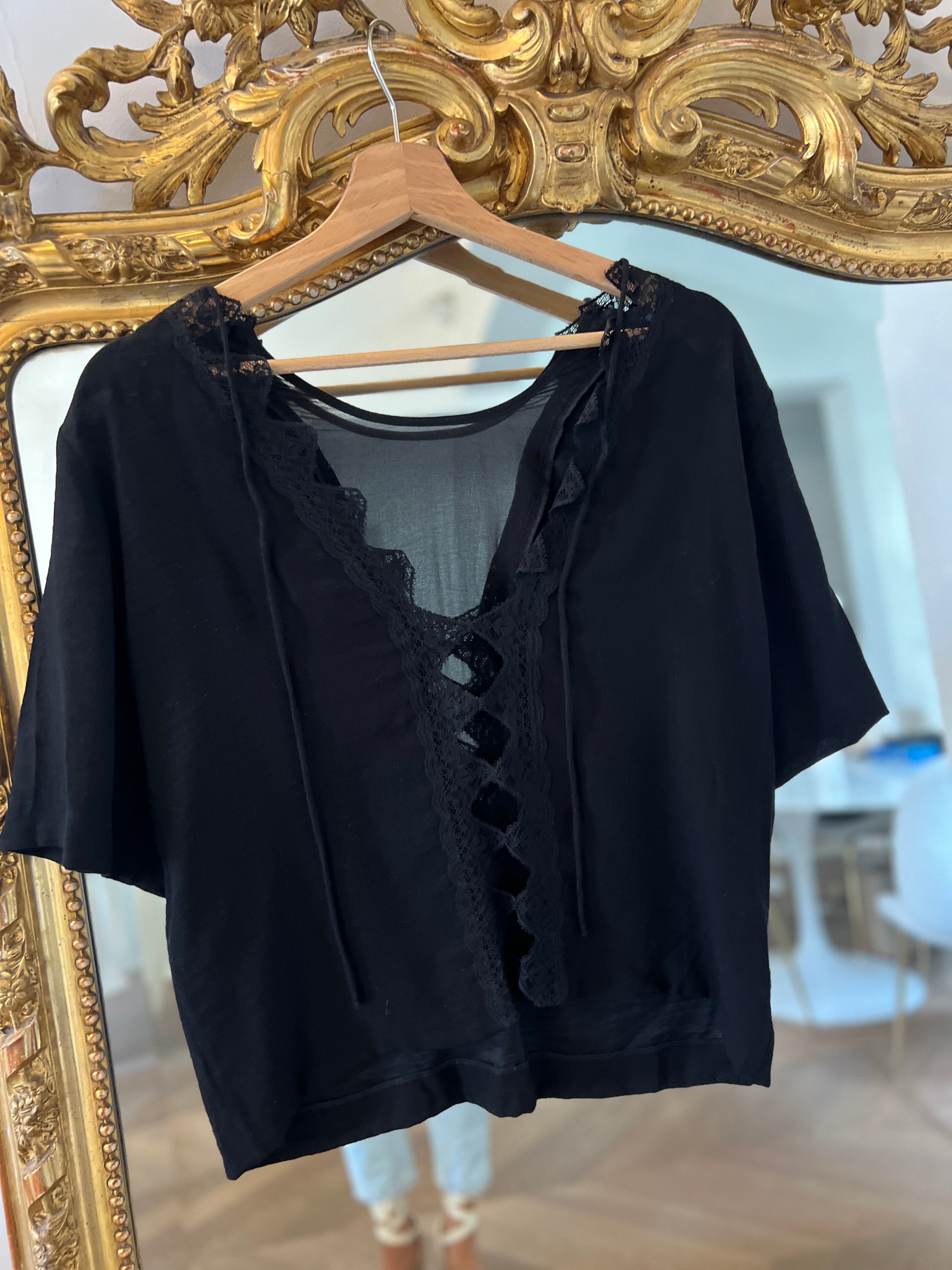Sandro - Blouse noire en dentelle
