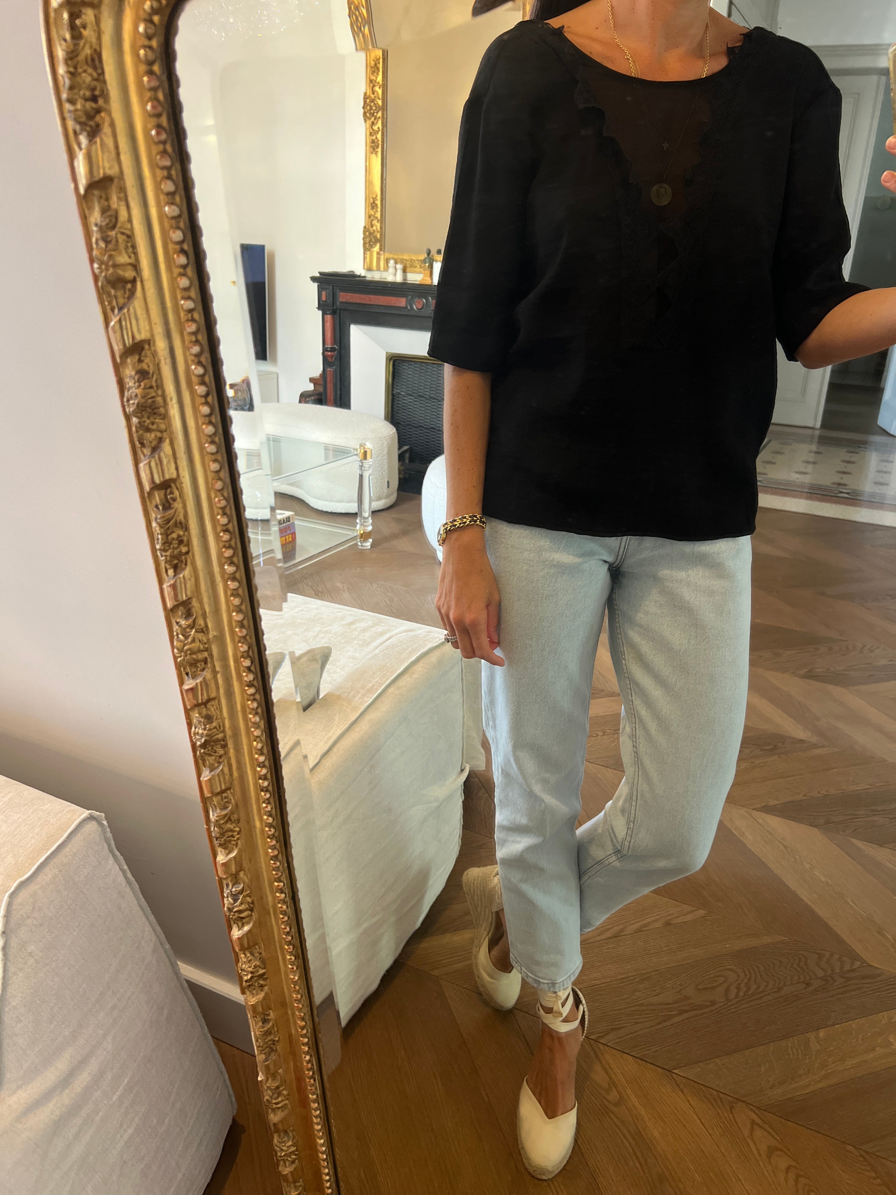 Sandro - Blouse noire en dentelle