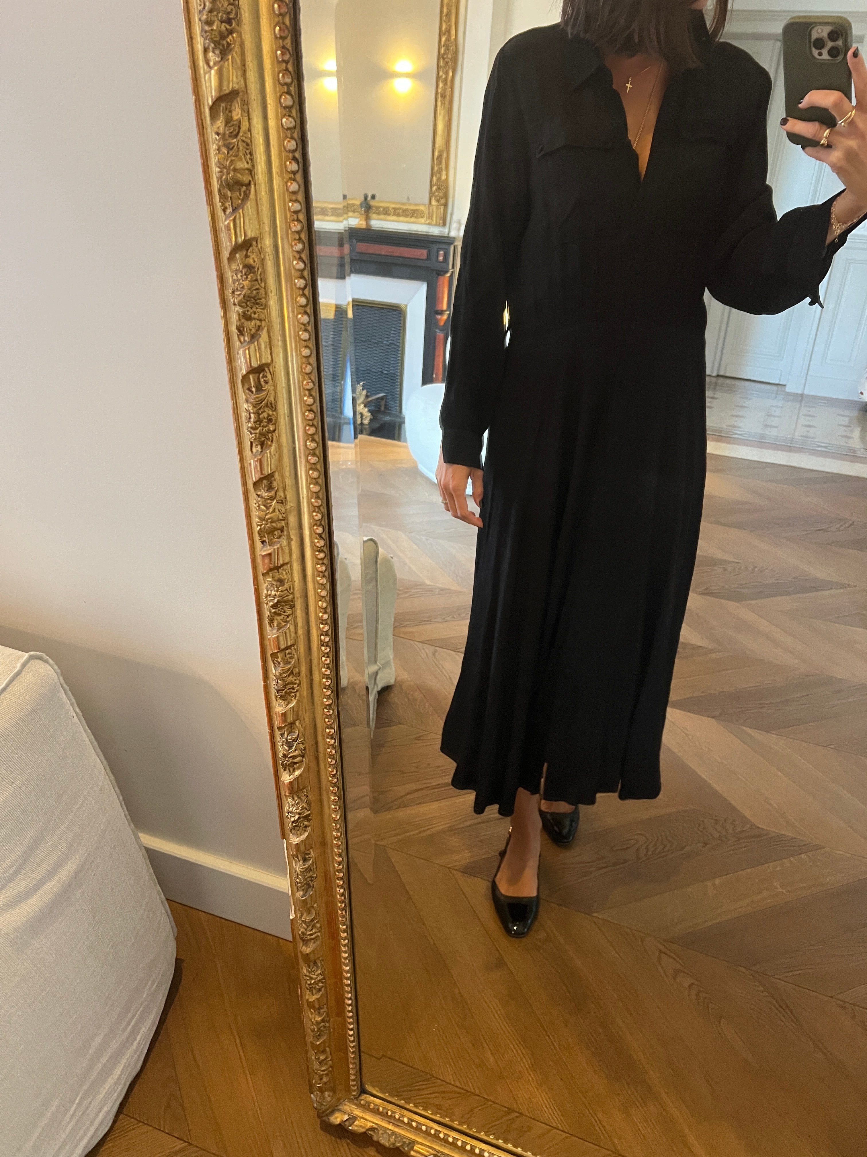 Robe longue Sezane noire à boutons