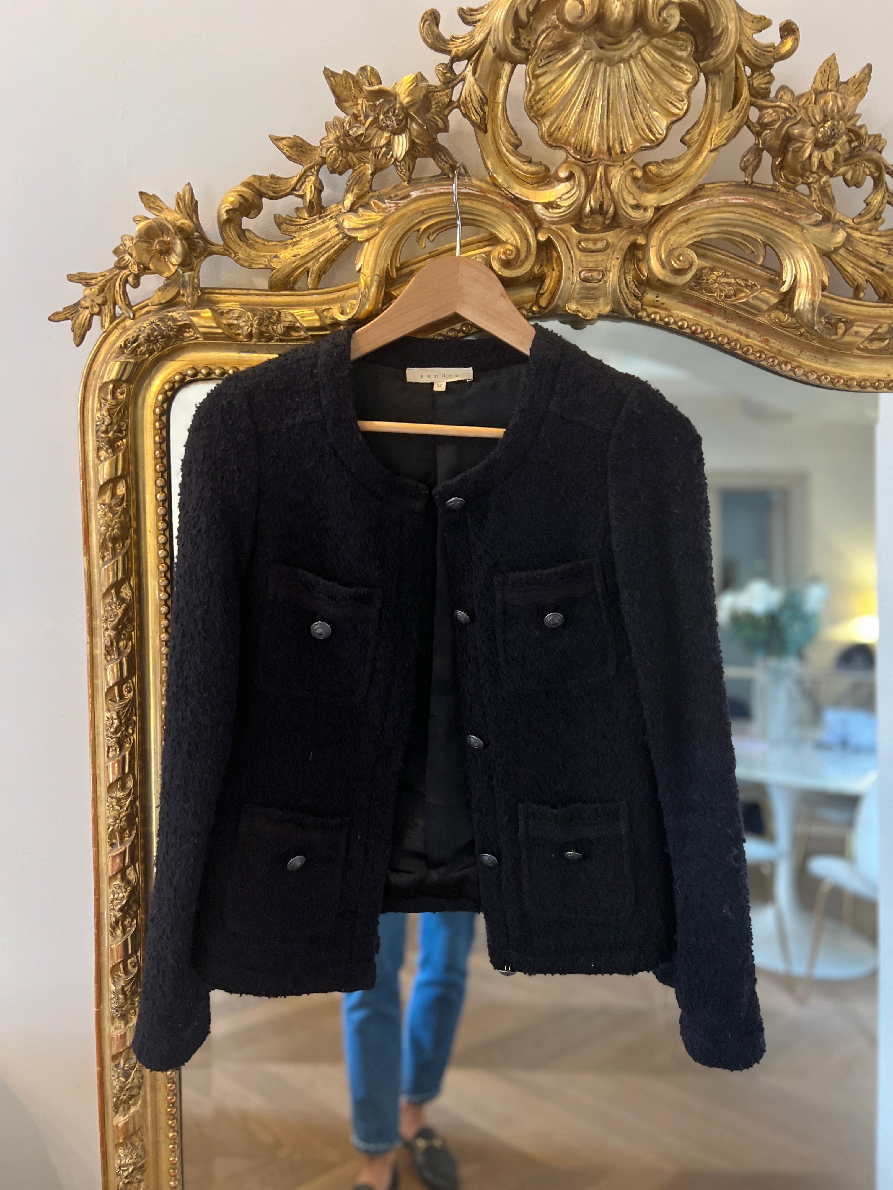 Veste Sandro noire courte avec petites poches