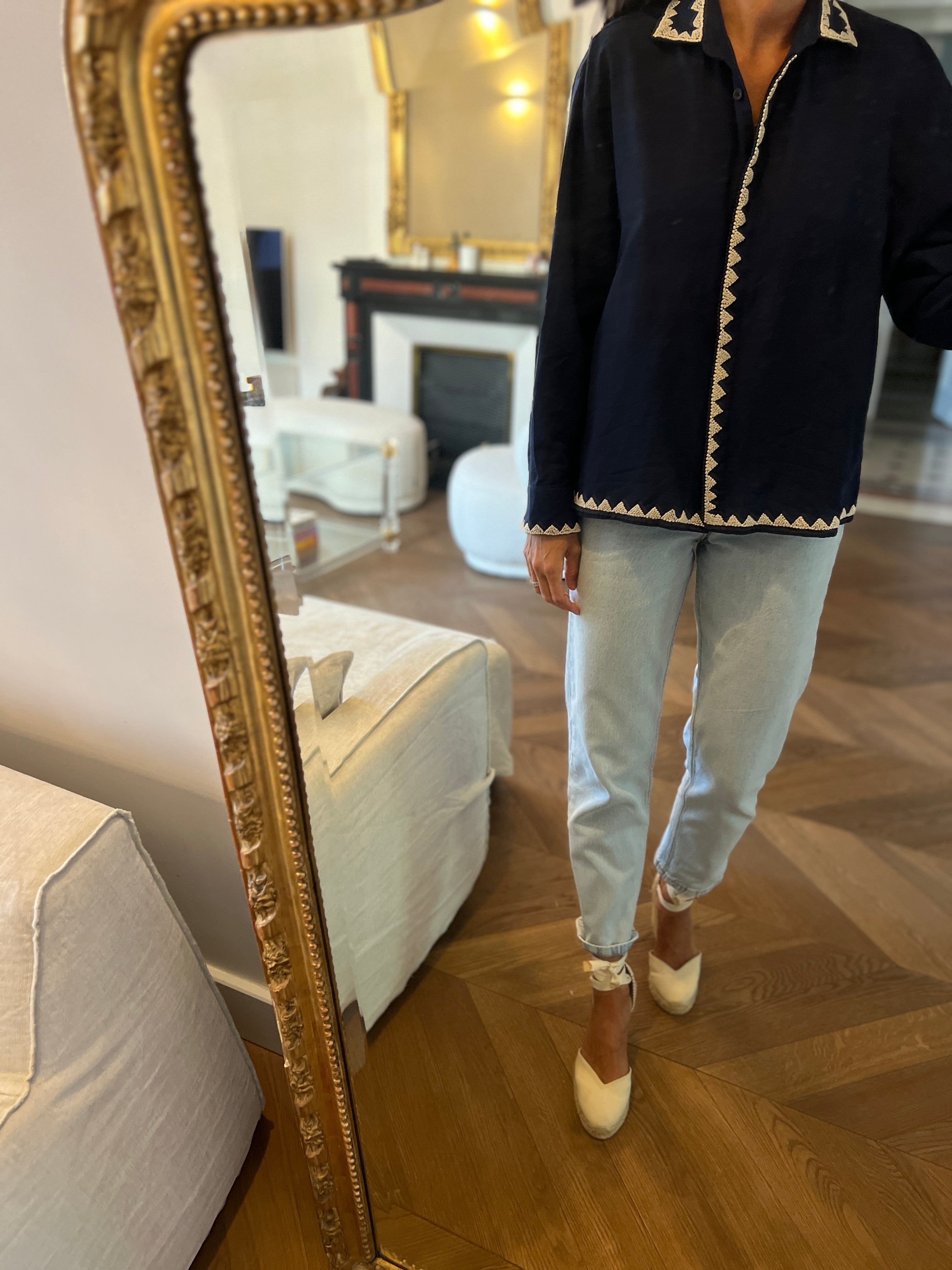 Mii - Chemise bleu marine col ecrue