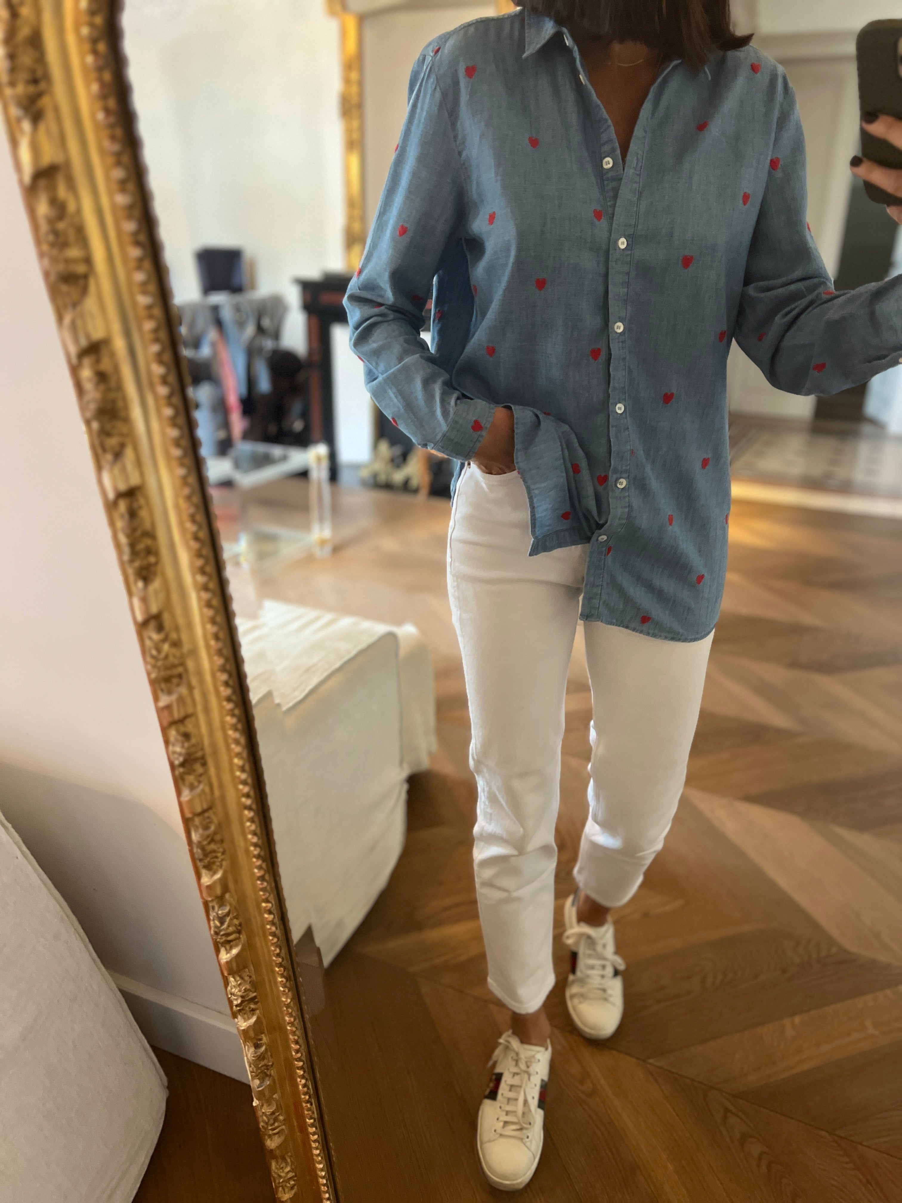 Chemise en jean Sézane petis coeurs