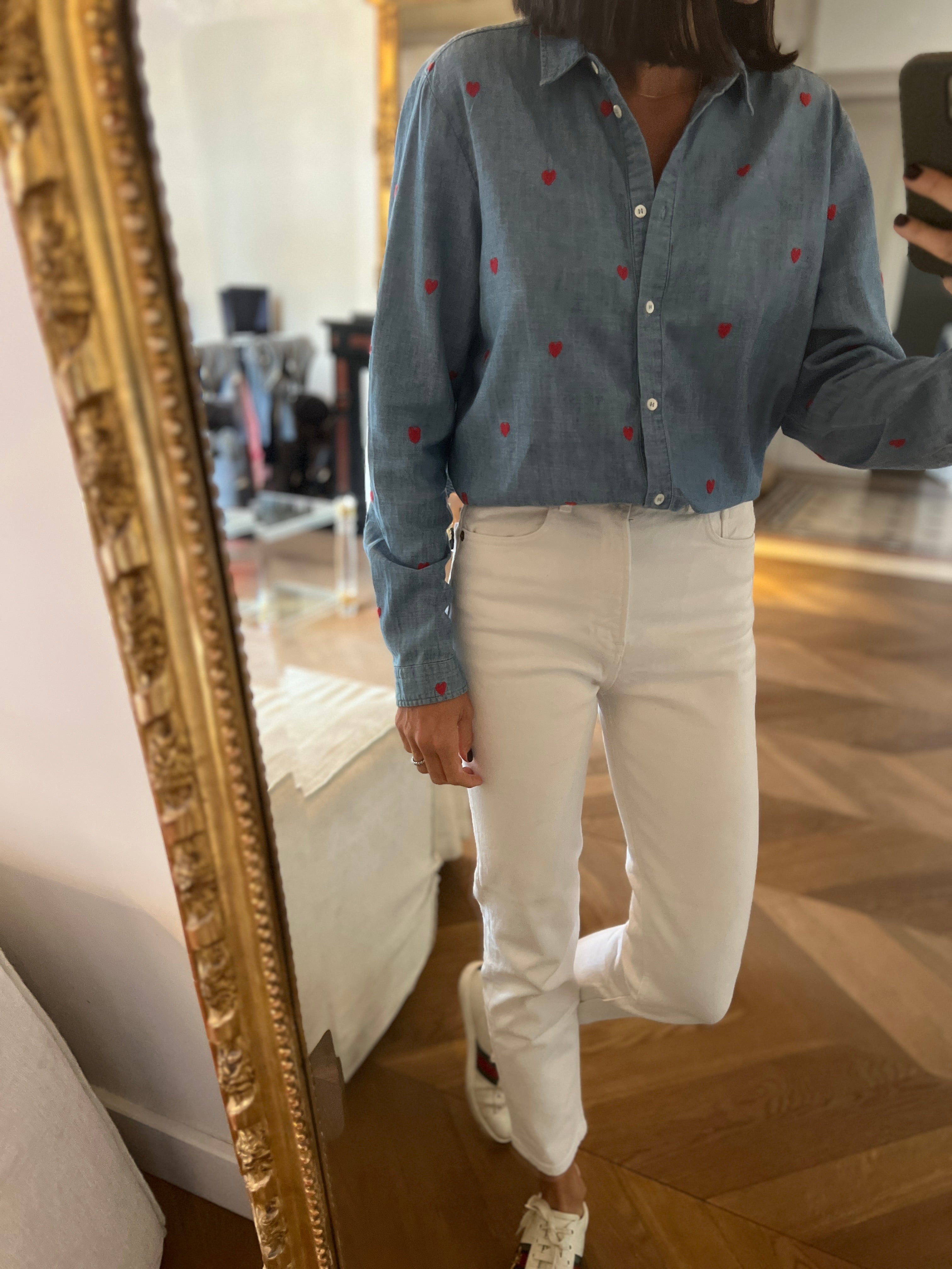 Chemise en jean Sézane petis coeurs