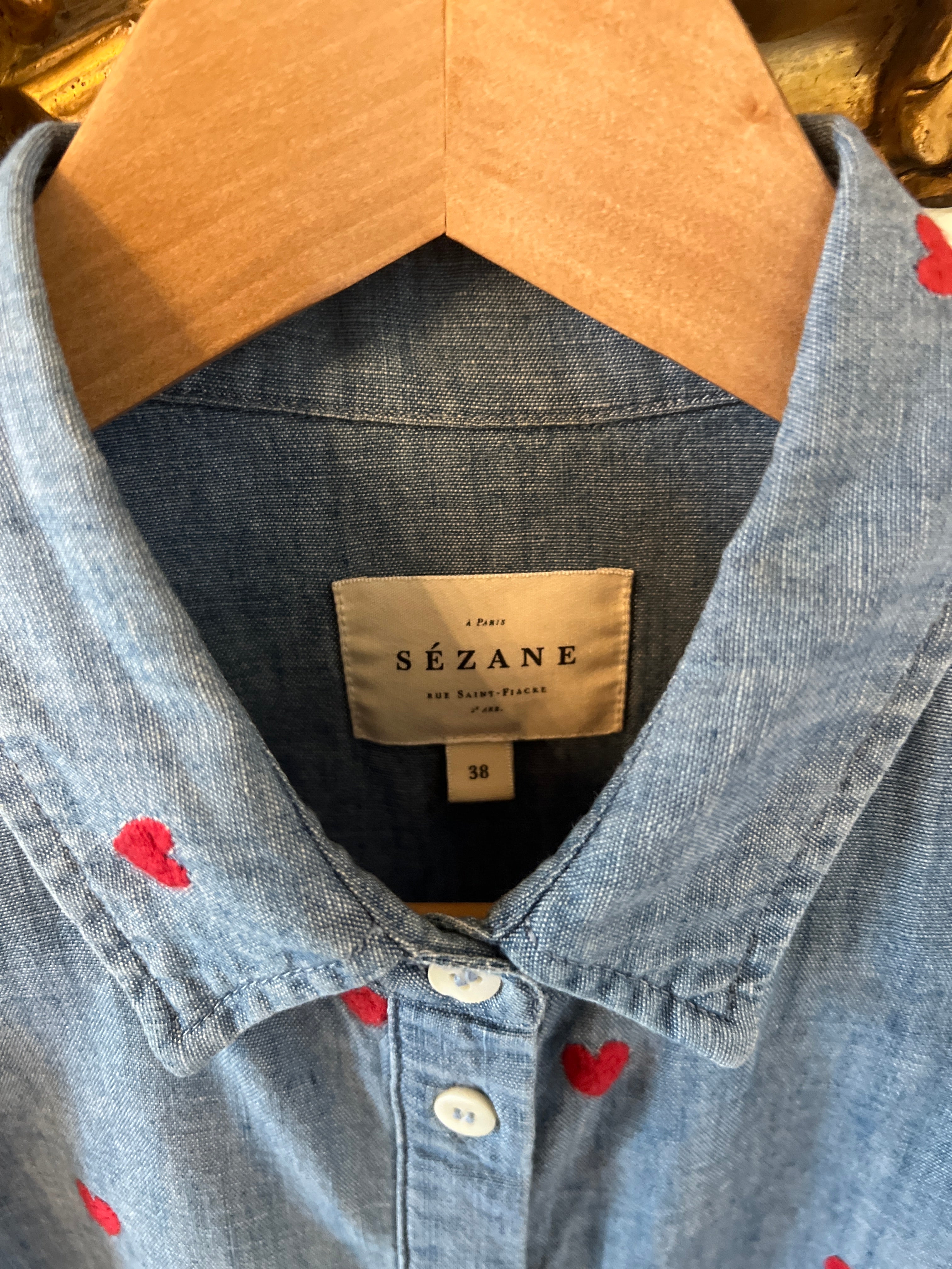 Chemise en jean Sézane petis coeurs